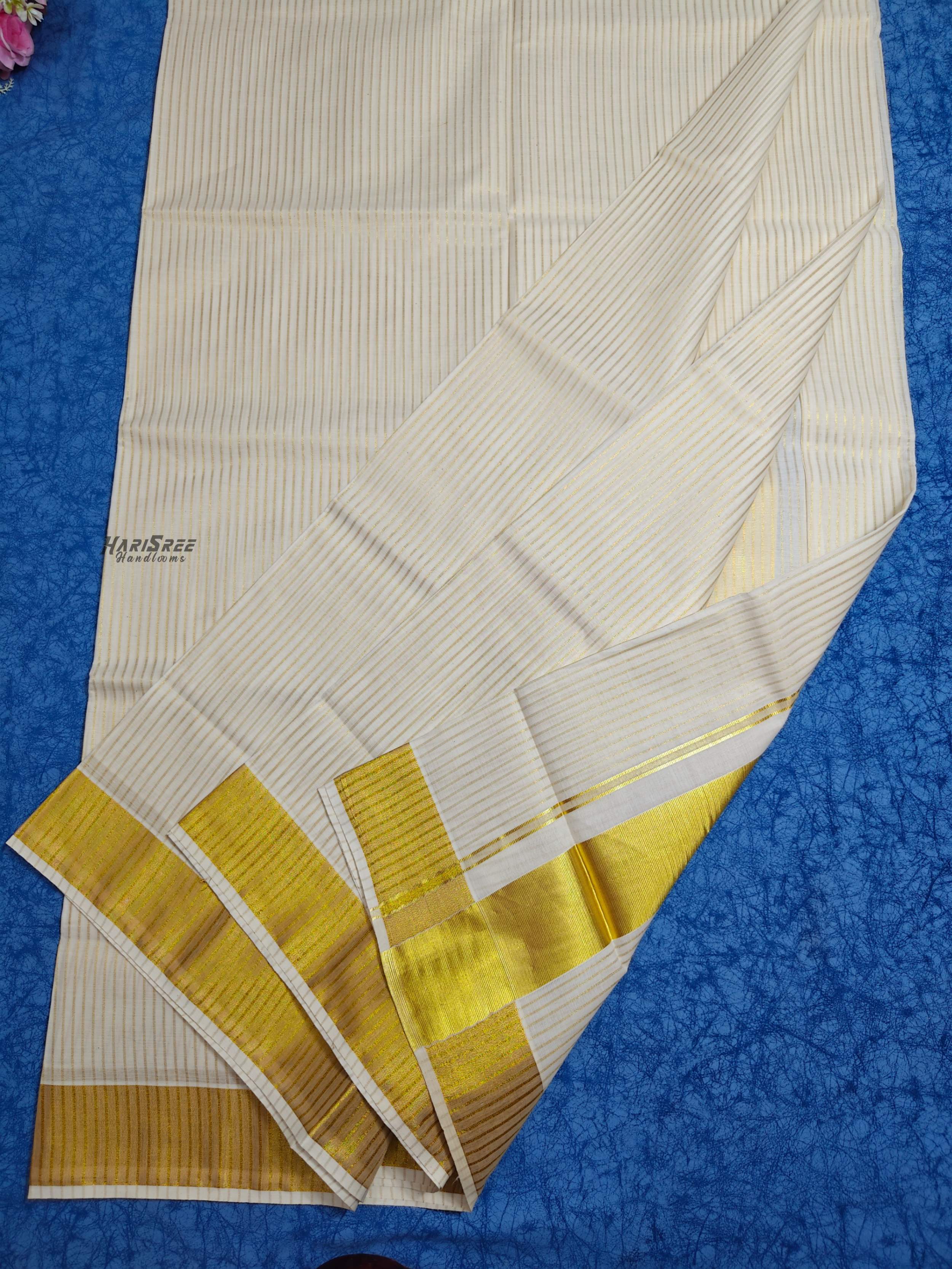 Pure Cotton Kasavu Lines Kerala Saree - PMH101