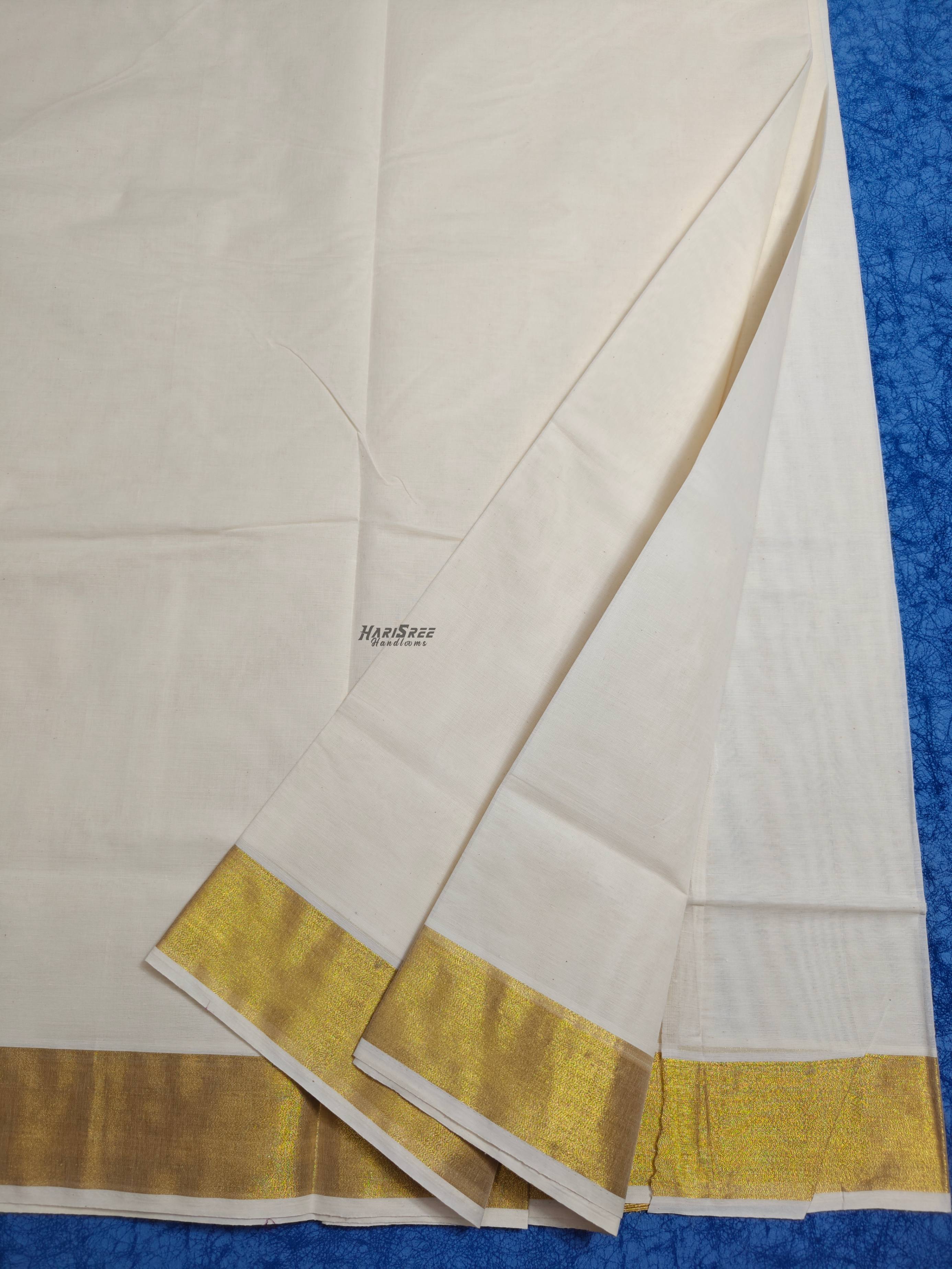 Pure Cotton 3 inch Gold Kasavu Set Saree - PMH102