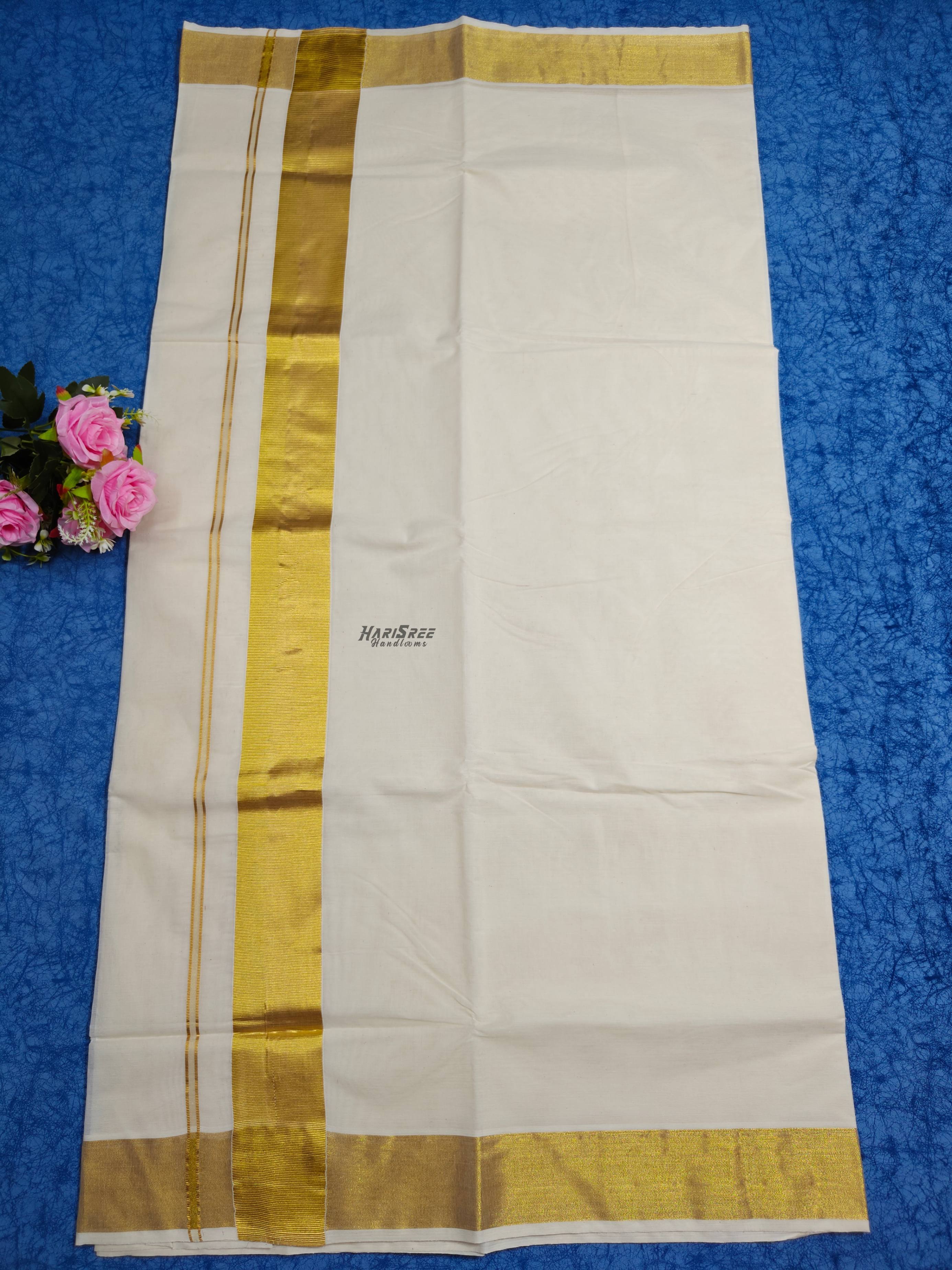 Pure Cotton 3 inch Gold Kasavu Set Saree - PMH102