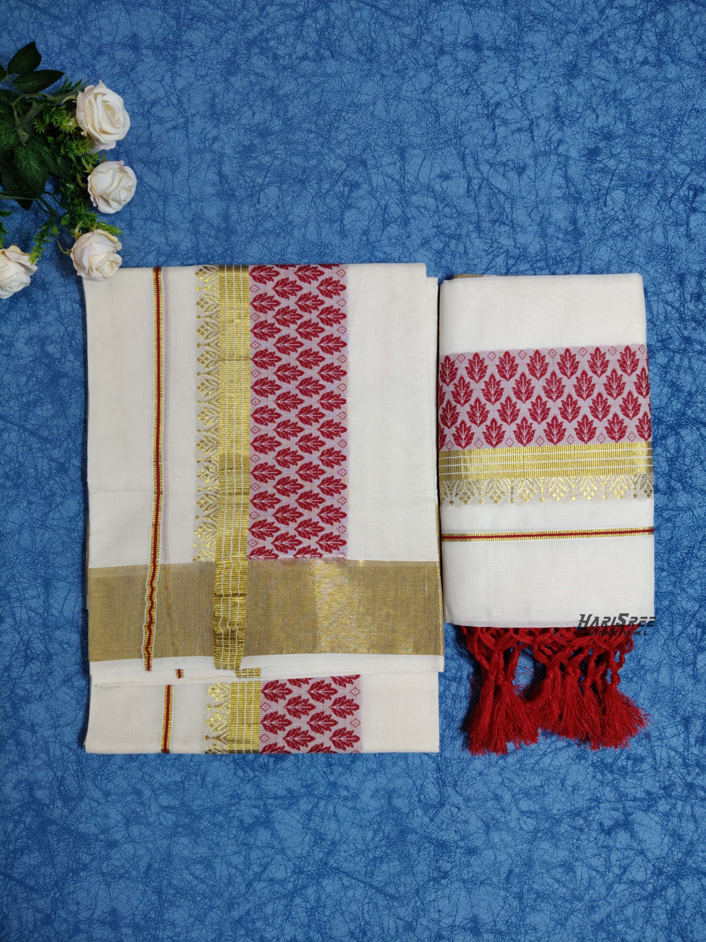 Pure Cotton Jacquard Set Mundu - Sk104 - Image 3