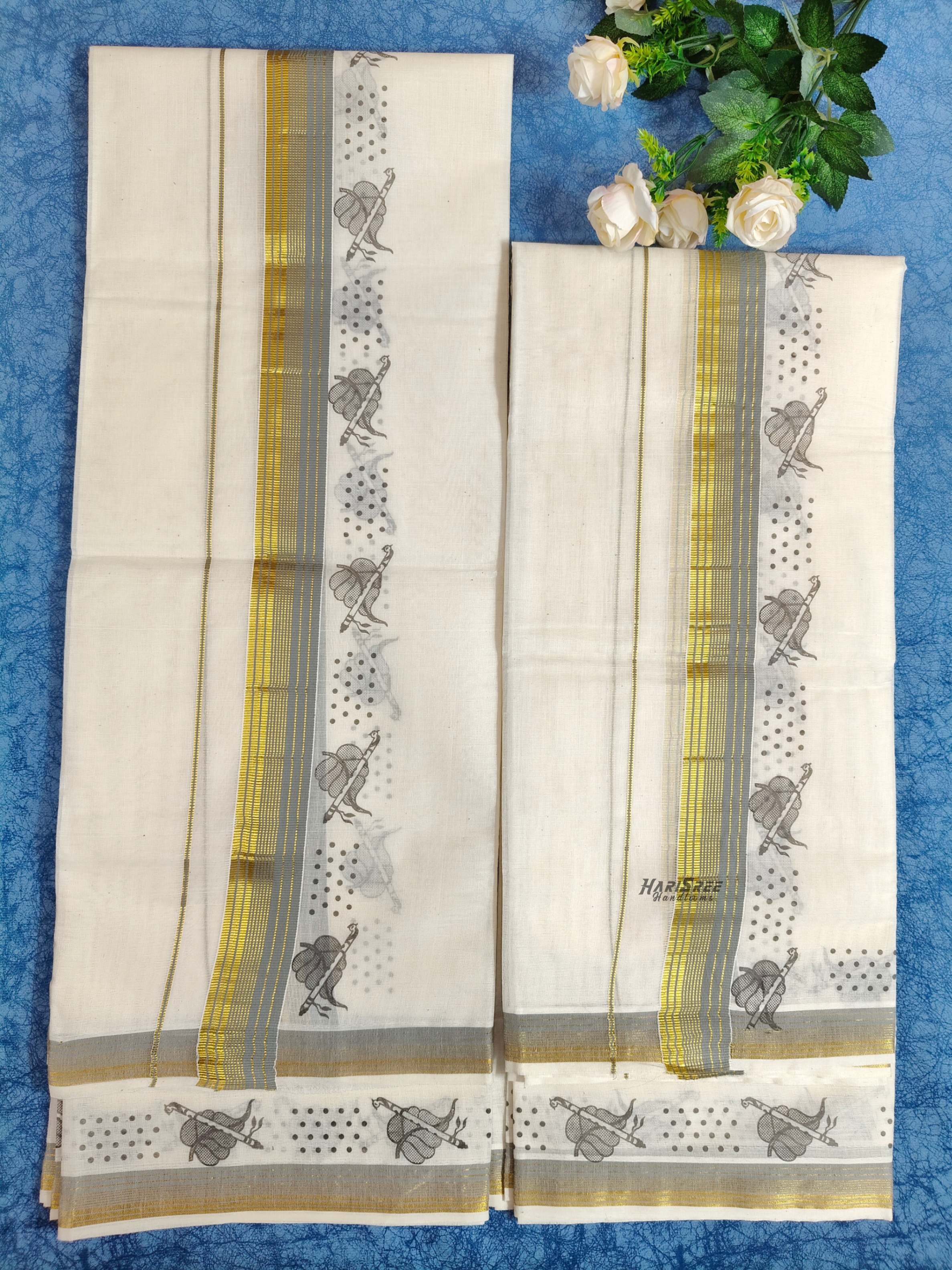 kerala traditional kerala Gray Color printed  Set mundu - HS2007