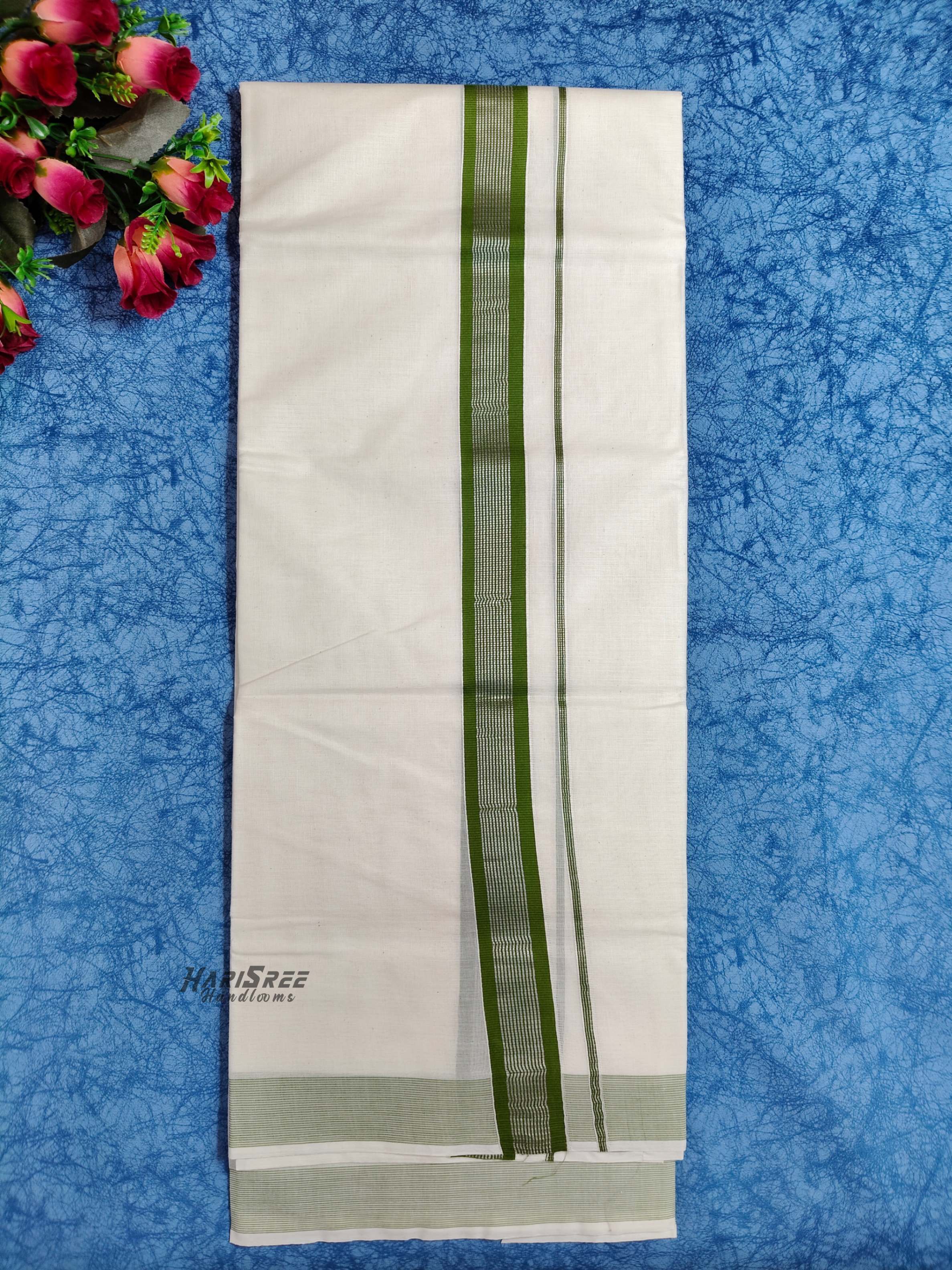 Cotton 1*1/2 Inch Silver - Kasavu kara Double Mundu - VK101