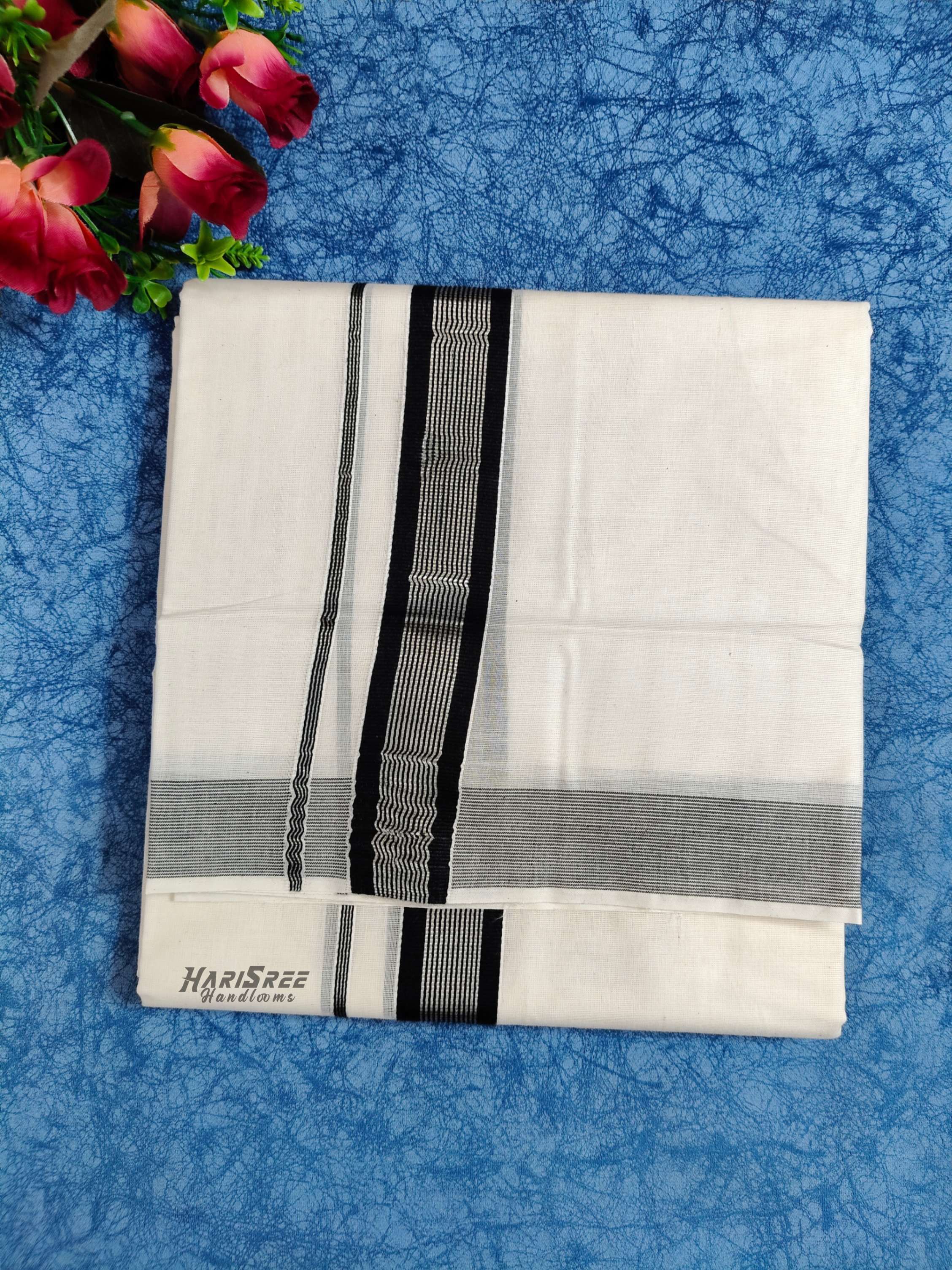 Cotton 1*1/2 Inch Silver - Kasavu kara Double Mundu - VK101 - Image 3