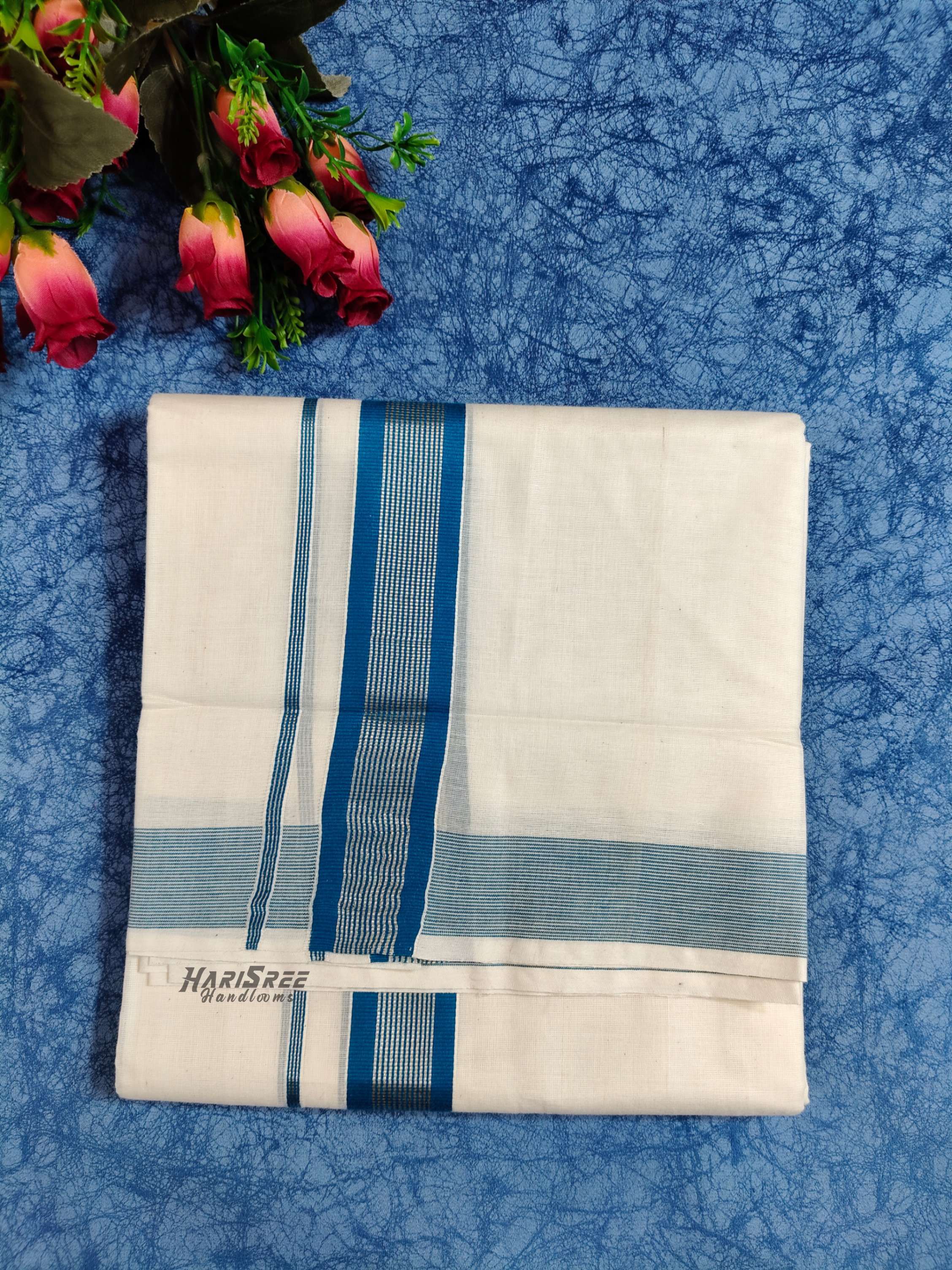 Cotton 1*1/2 Inch Silver - Kasavu kara Double Mundu - VK101 - Image 5