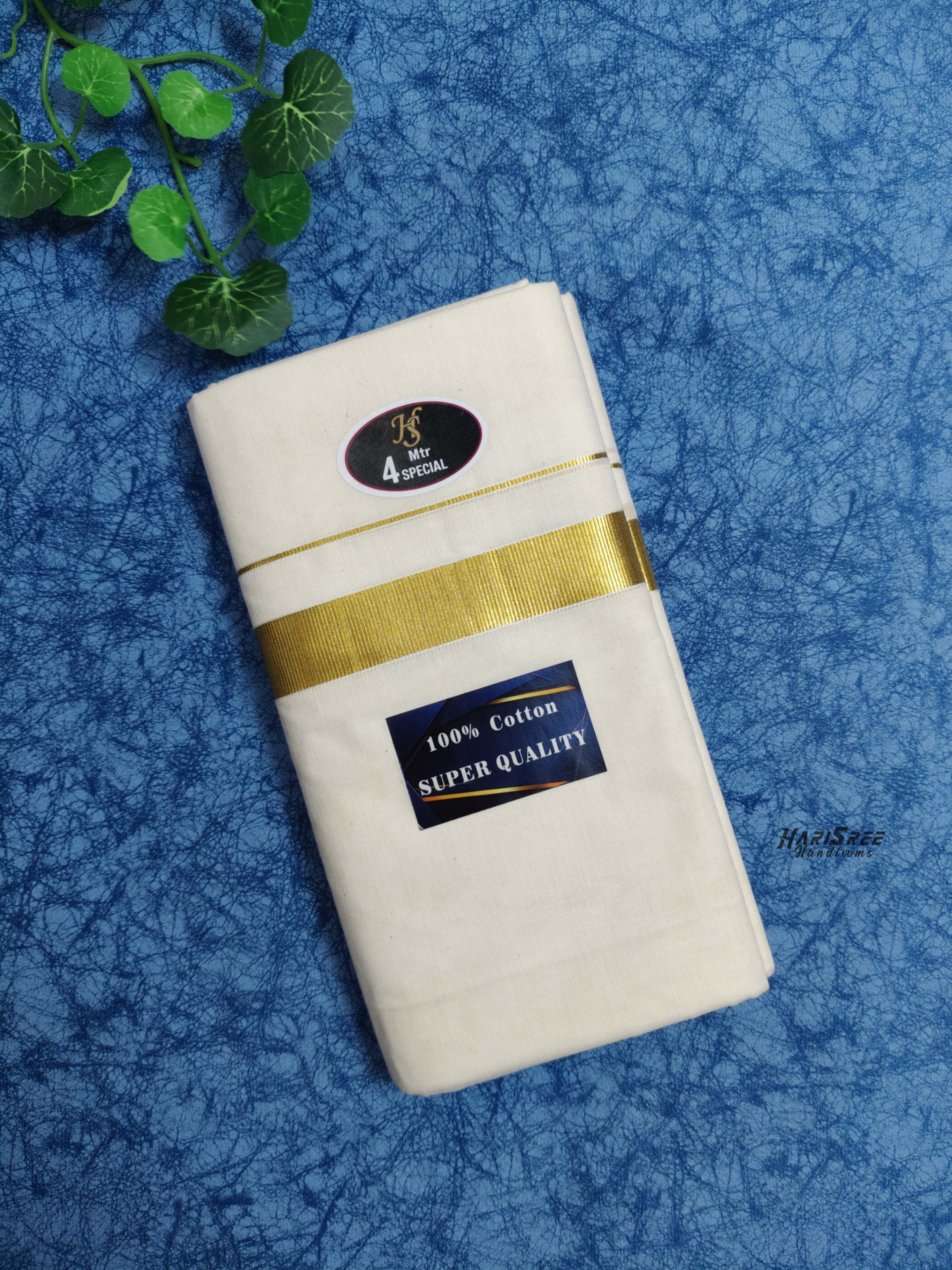 Cotton 1 inch Golden Kasavu Double Mundu - VK102