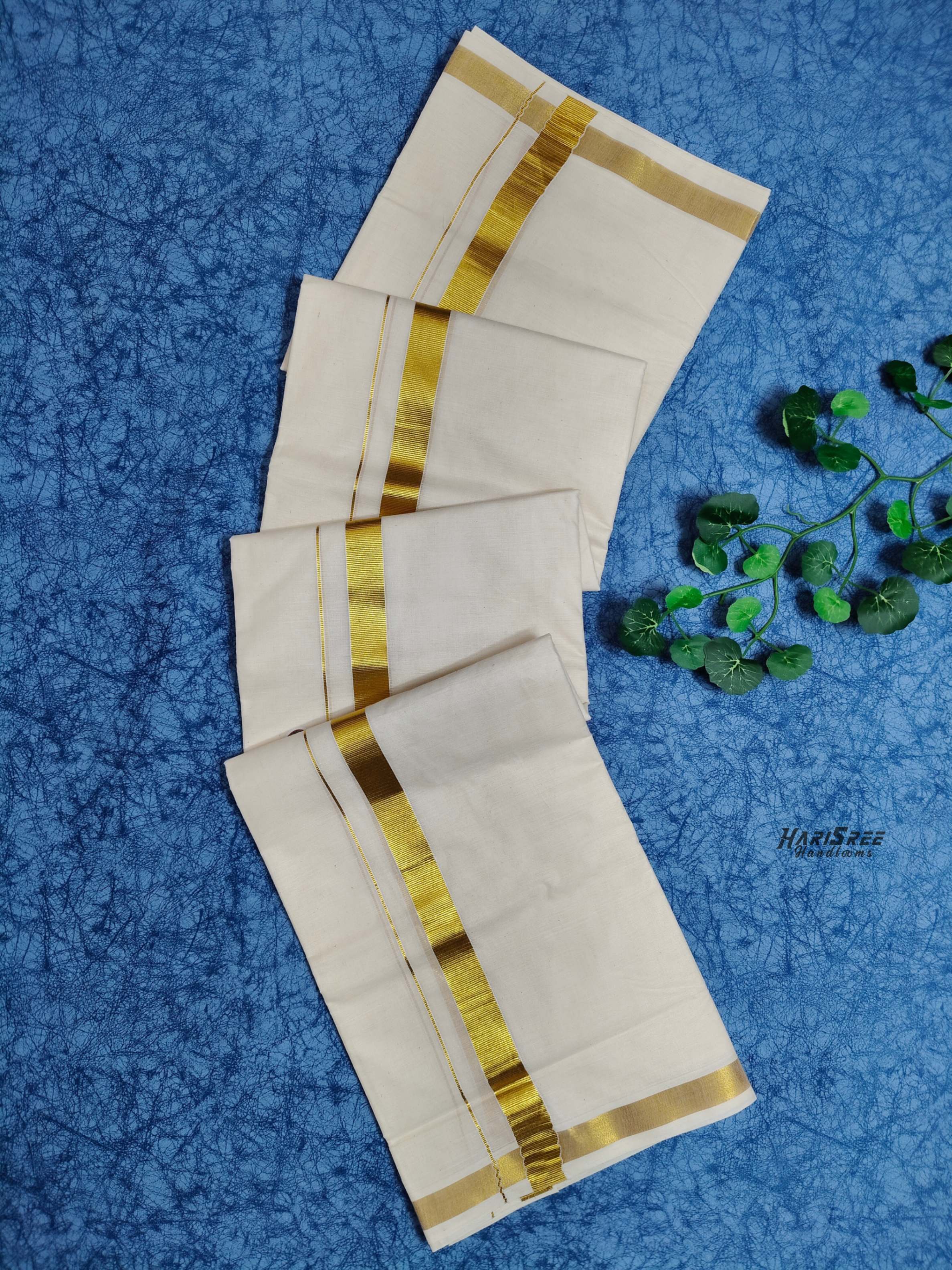 Cotton 1 inch Golden Kasavu Double Mundu - VK102 - Image 3