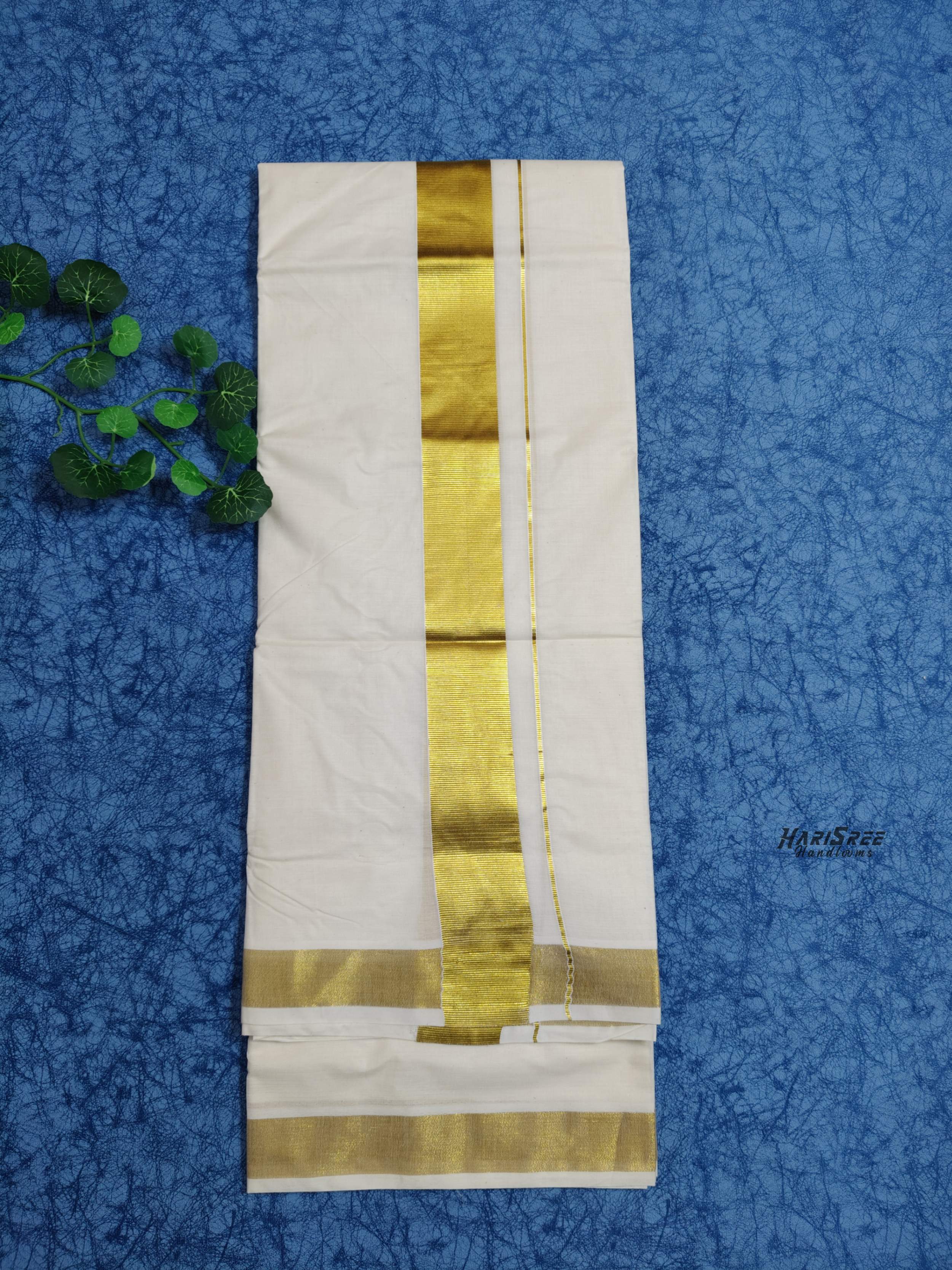 Cotton 2 inch Golden Kasavu Double Mundu - VK103