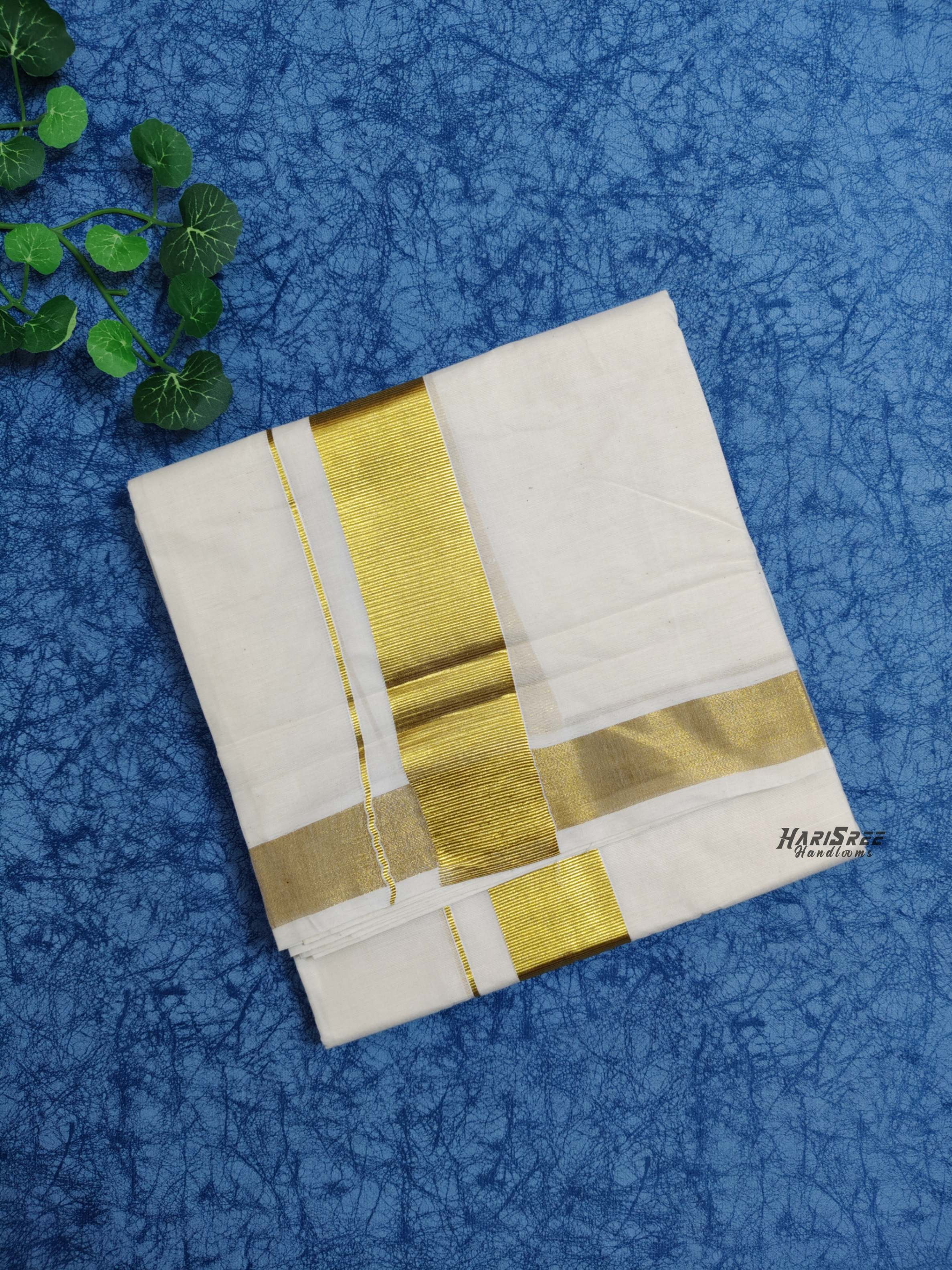 Cotton 2 inch Golden Kasavu Double Mundu - VK103 - Image 4