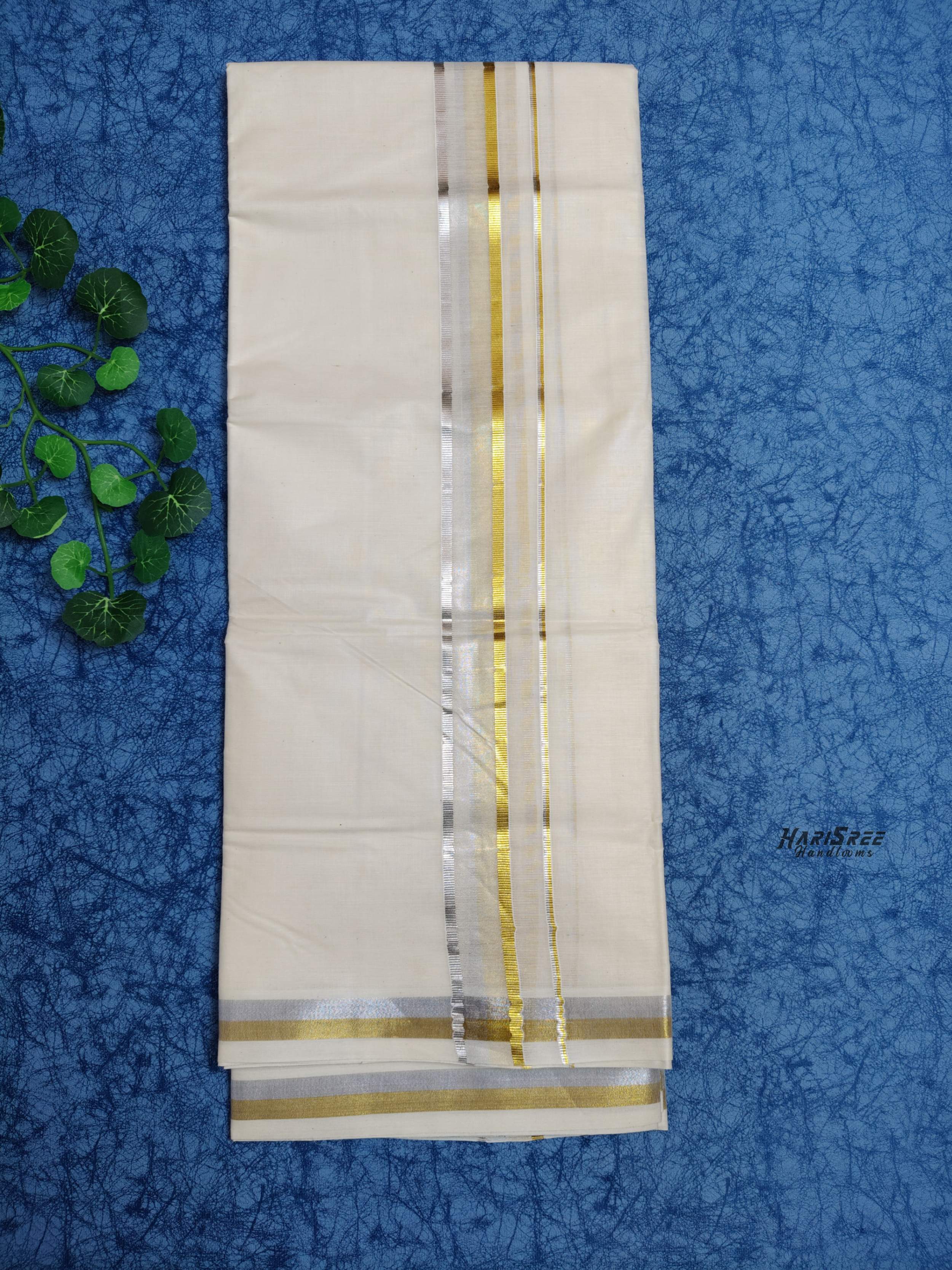 Cotton 1*1/2 inch Fancy Golden & silver Kasavu Double Mundu - VK104 - Image 3