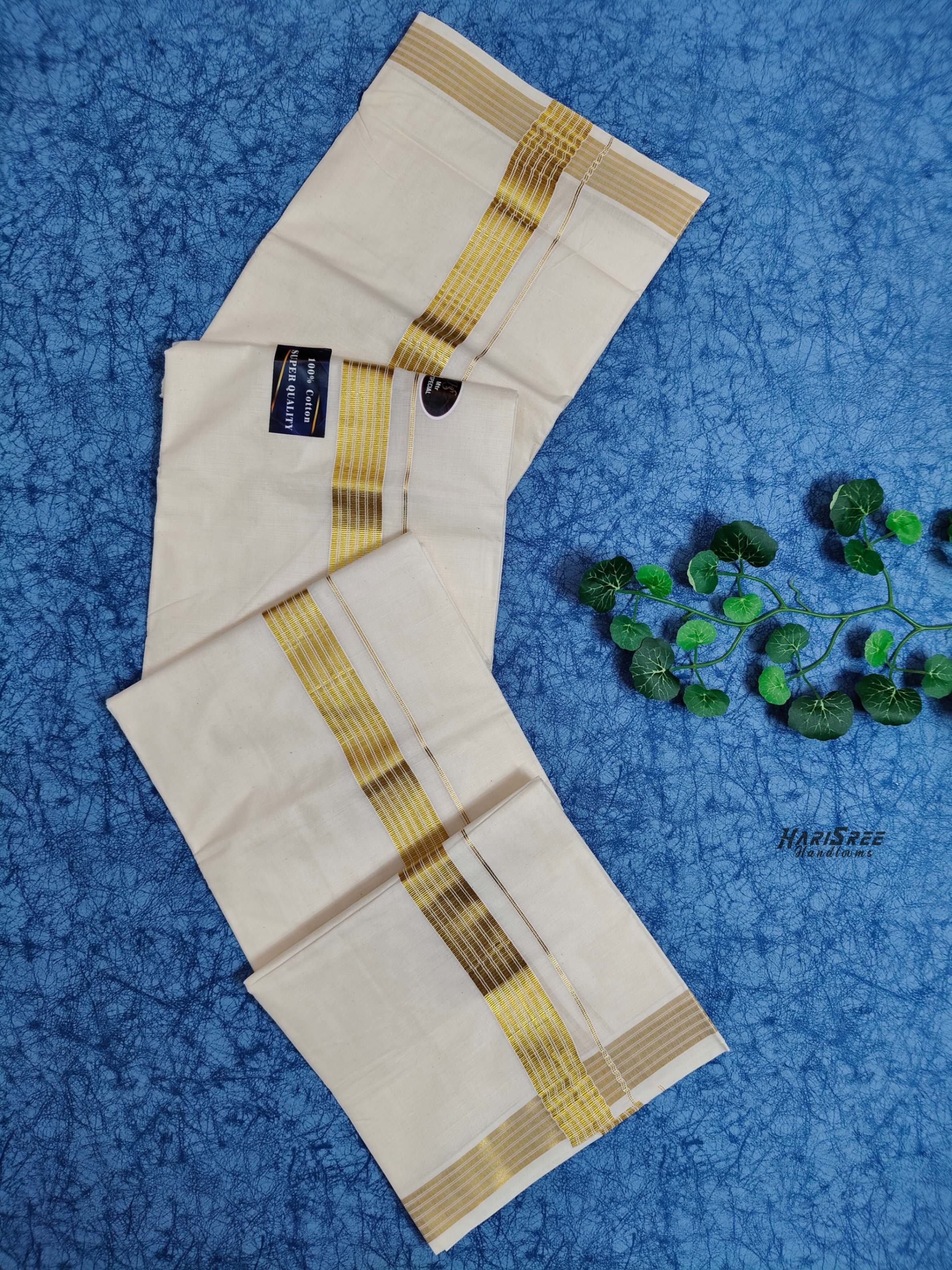 Cotton 1*1/2 inch Fancy Golden Kasavu Double Mundu - VK105 - Image 4