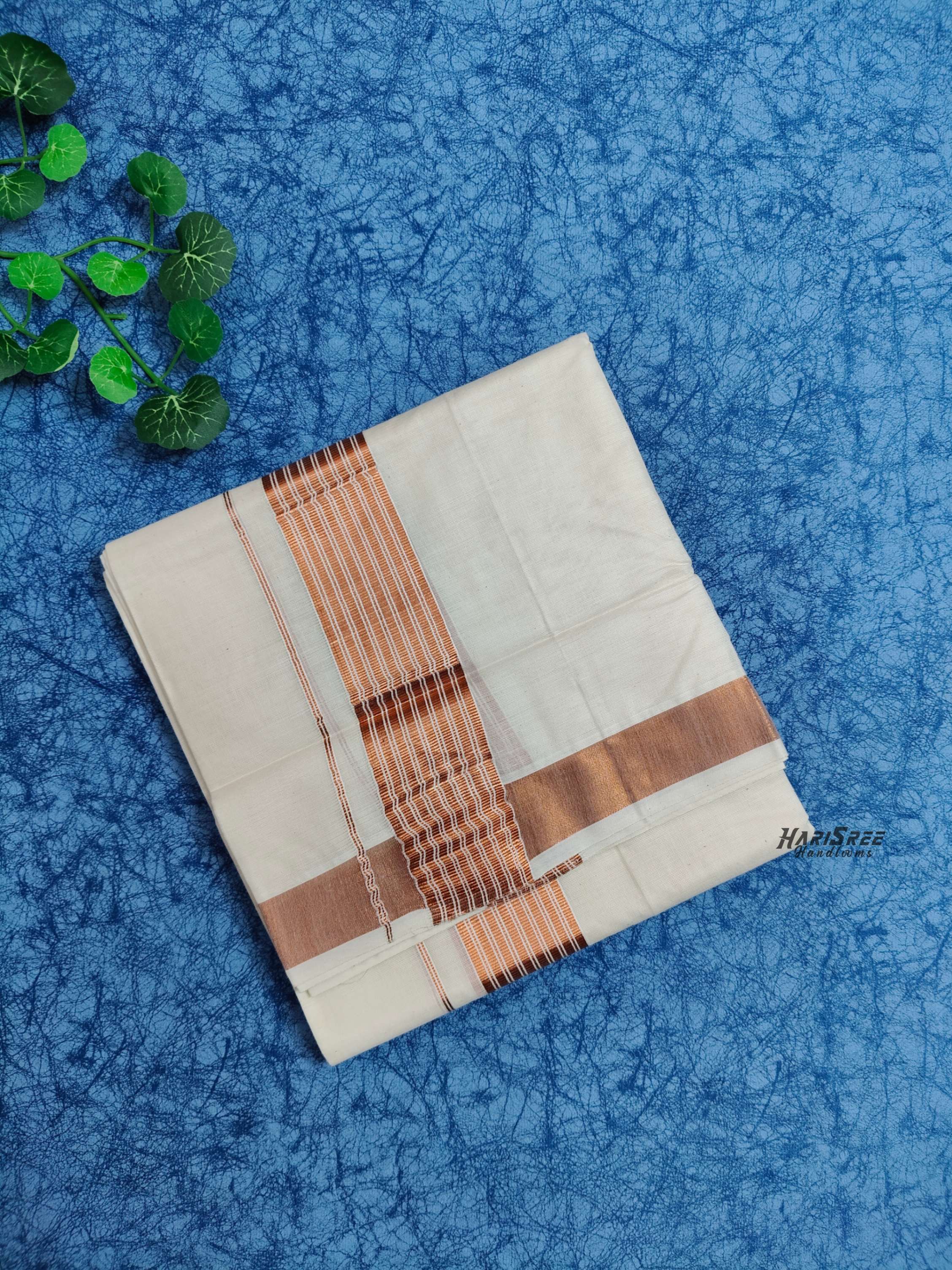 Pure Cotton 2 inch Copper Kasavu Fancy Double Mundu - VK106