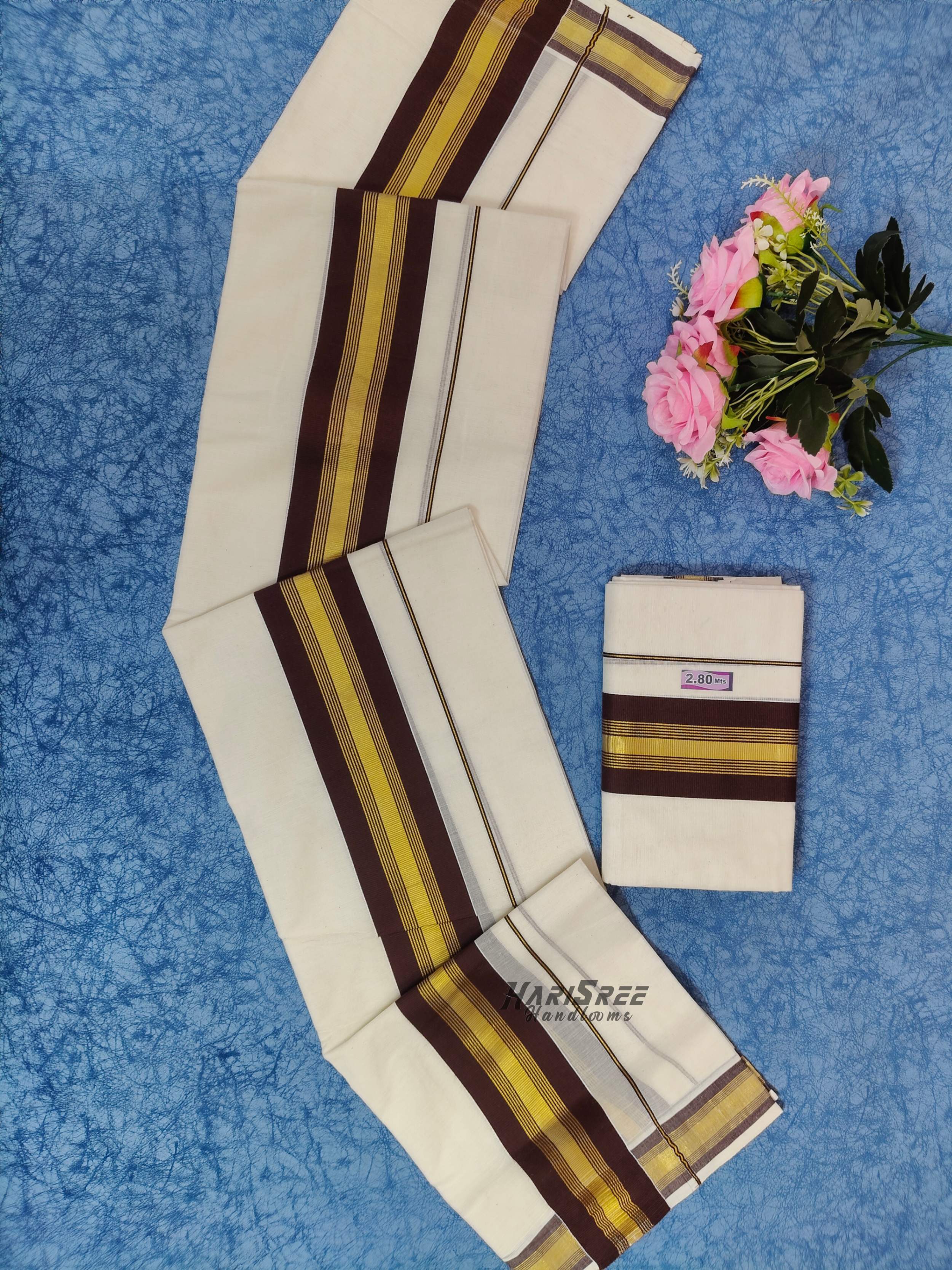 2x3 Coffee Brown Color & Kasavu Fancy Set Mundu - PMH103 - Image 2