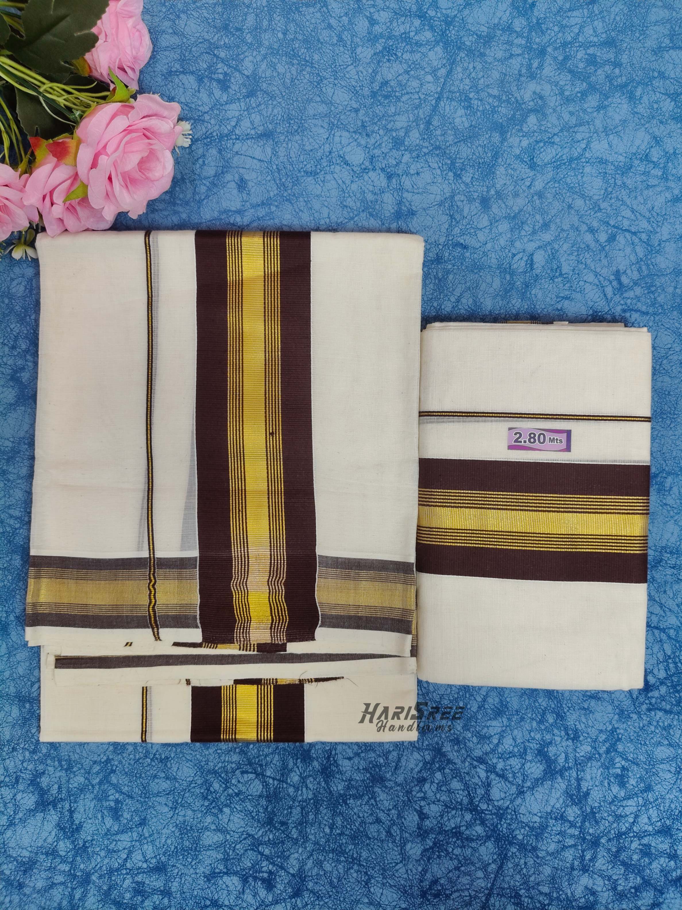 2x3 Coffee Brown Color & Kasavu Fancy Set Mundu - PMH103 - Image 3