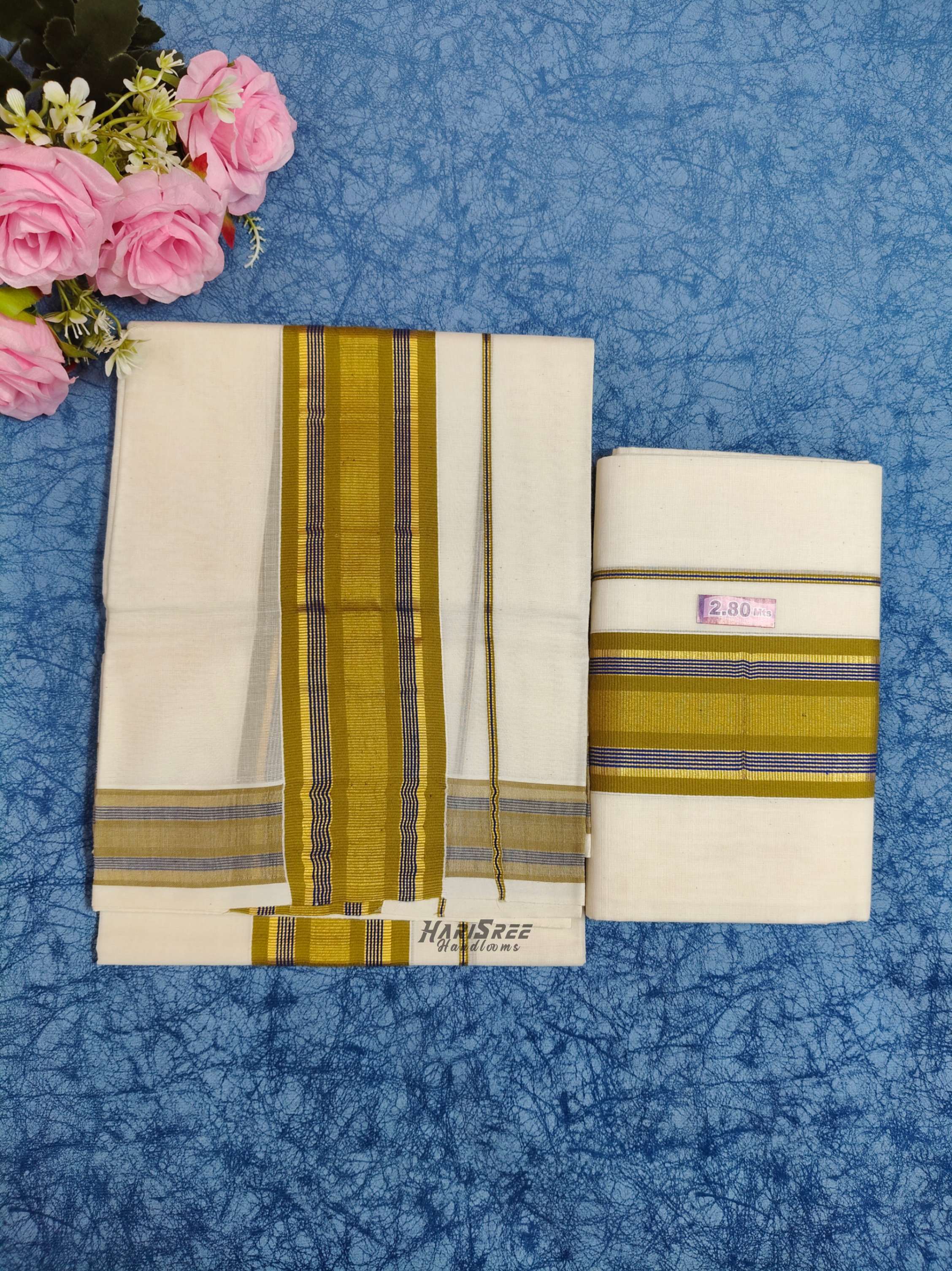 2x3 Color & Kasavu Fancy Set Mundu Cotton - PMH105 