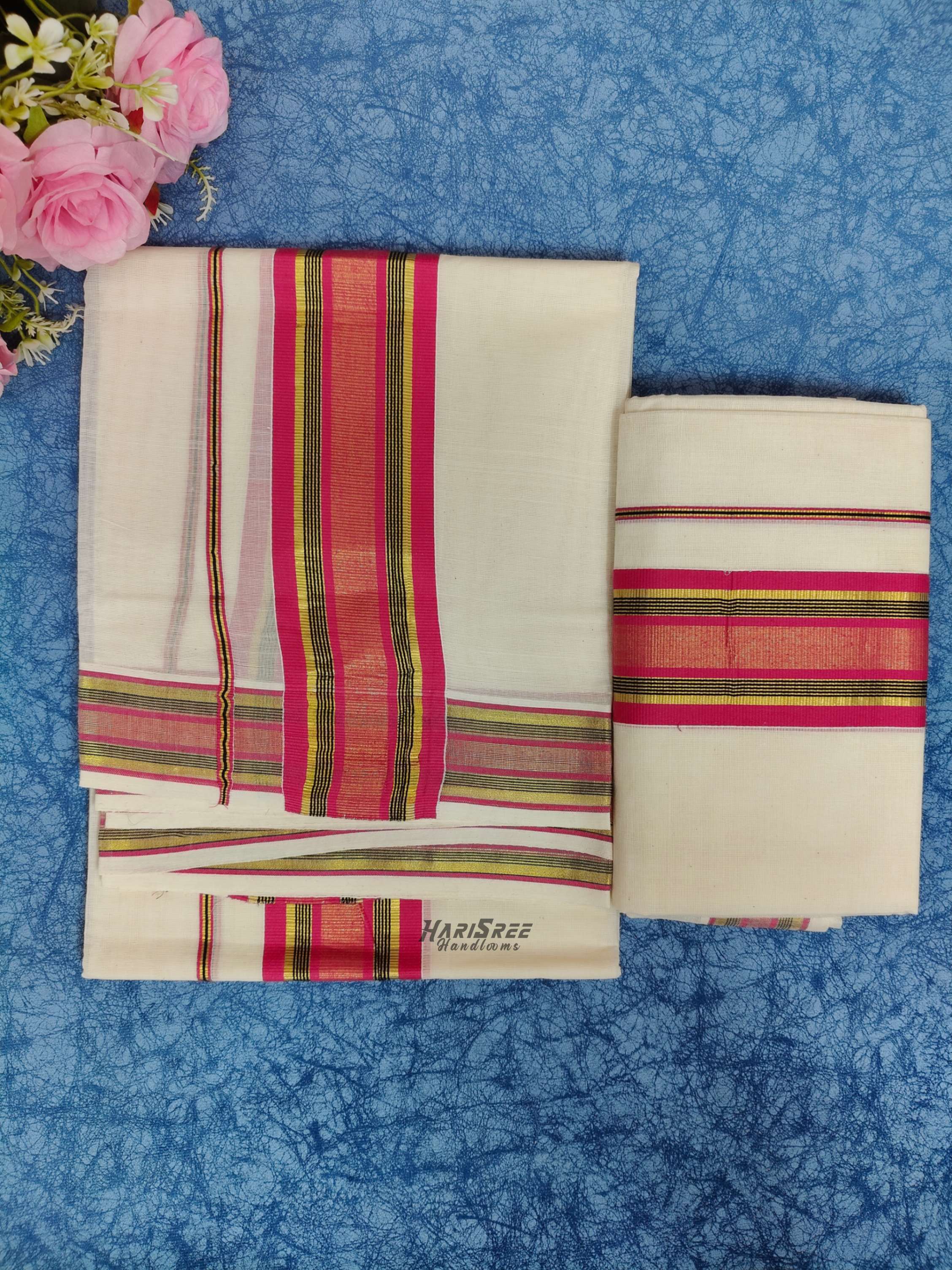 2x3 Color & Kasavu Fancy Set Mundu Cotton - PMH105  - Image 3