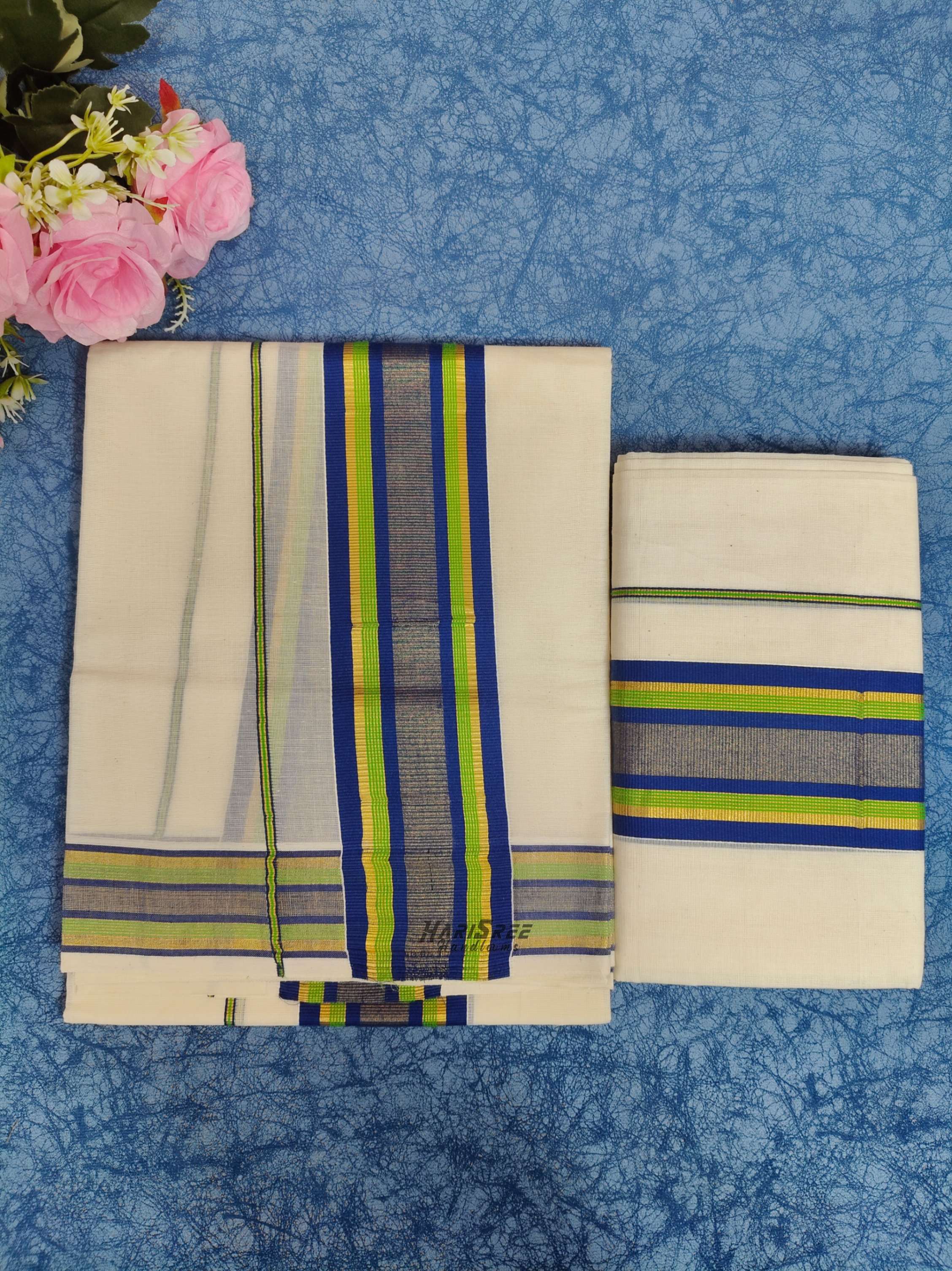 2x3 Color & Kasavu Fancy Set Mundu Cotton - PMH105  - Image 4