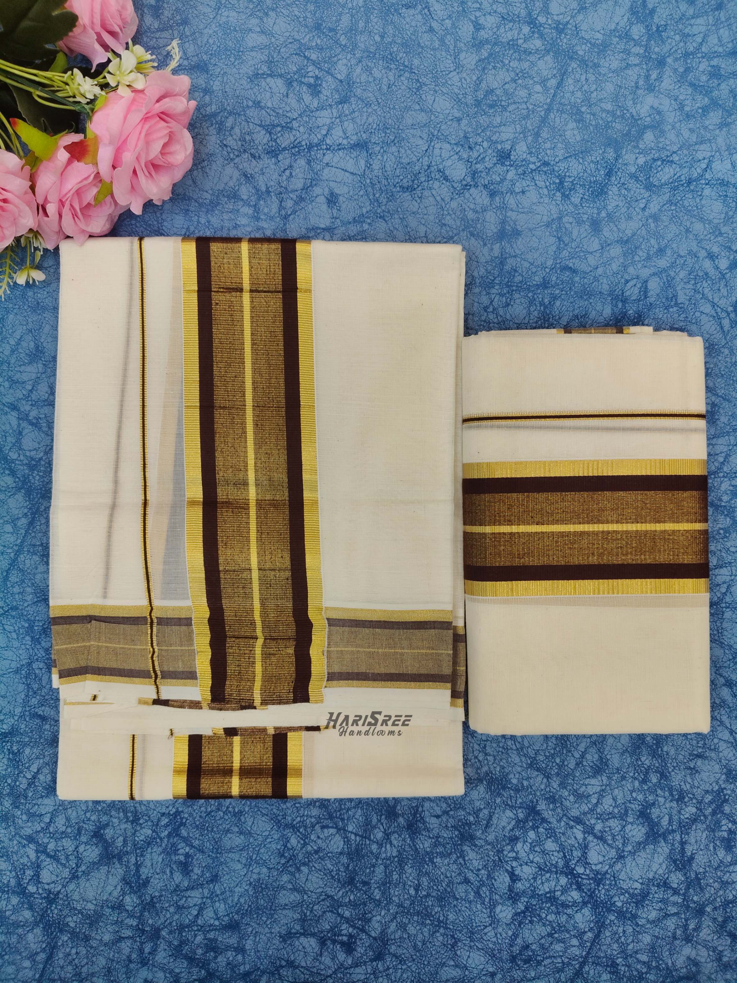 Pure Cotton 2x3 Color & Kasavu Fancy Set Mundu - PMH106 - Image 3