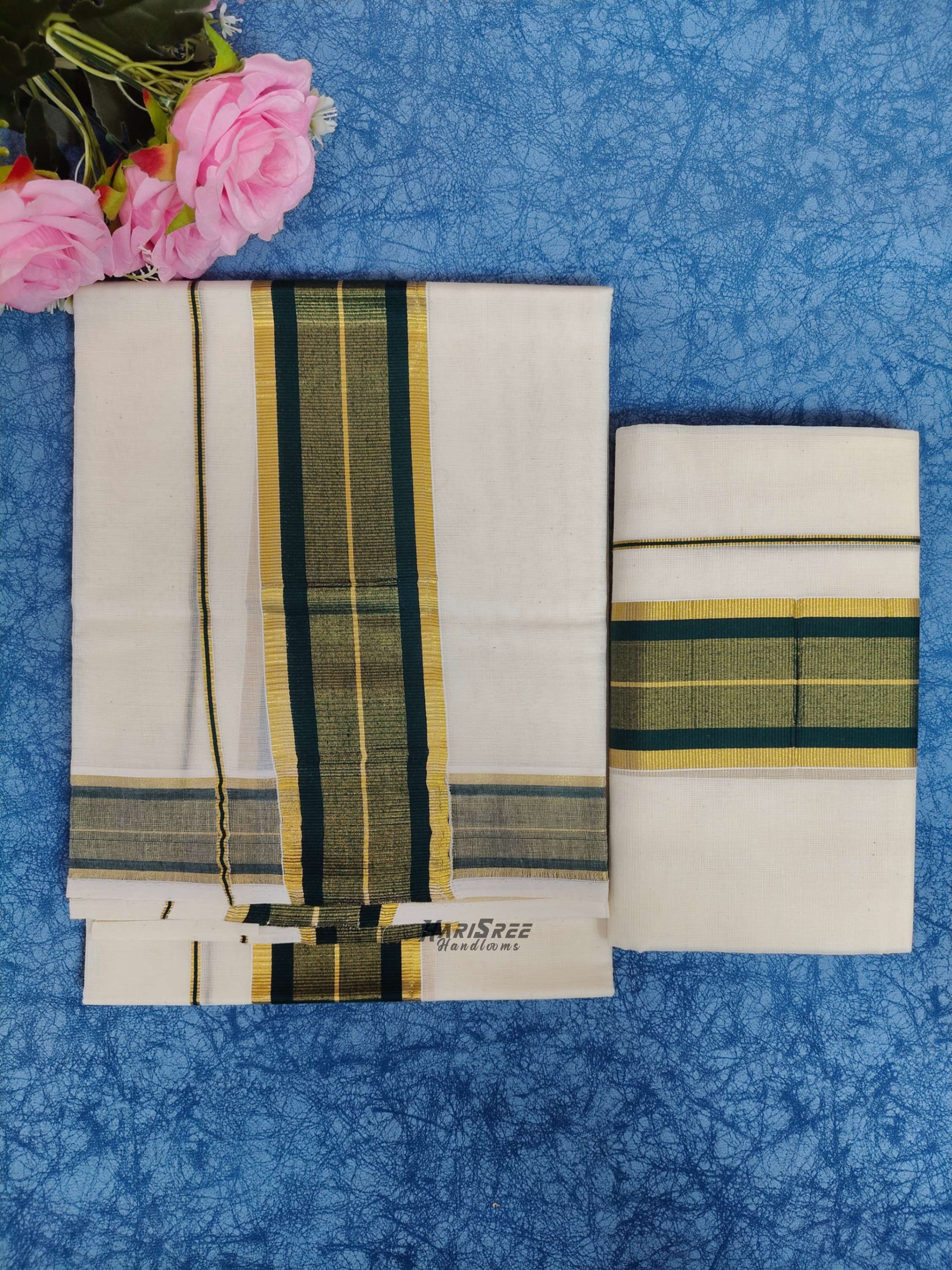 Pure Cotton 2x3 Color & Kasavu Fancy Set Mundu - PMH106 - Image 4