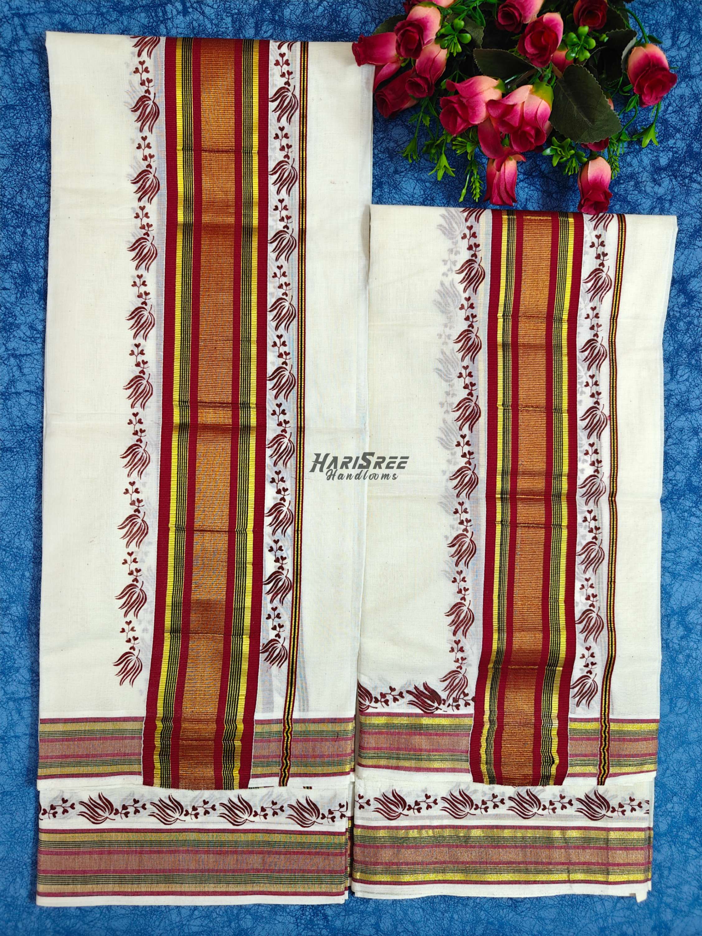 Elegant Kerala Set Mundu for Women – Classic Kasavu Style - HS2021 - Image 2