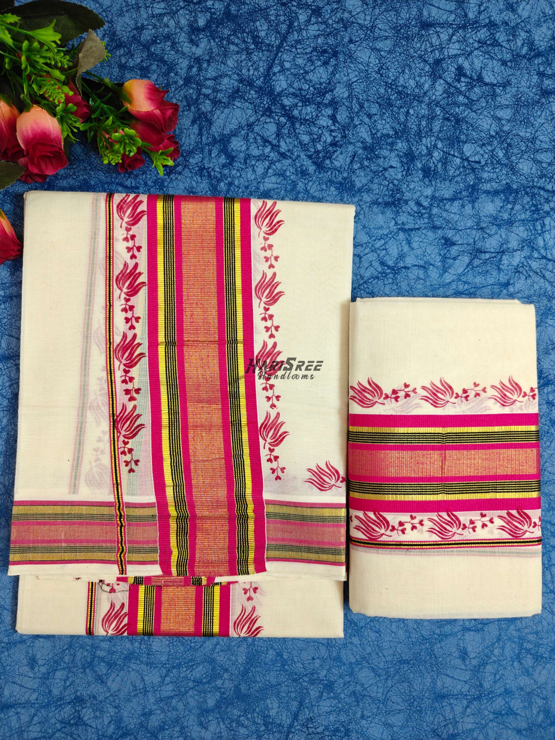 Elegant Kerala Set Mundu for Women – Classic Kasavu Style - HS2021 - Image 3