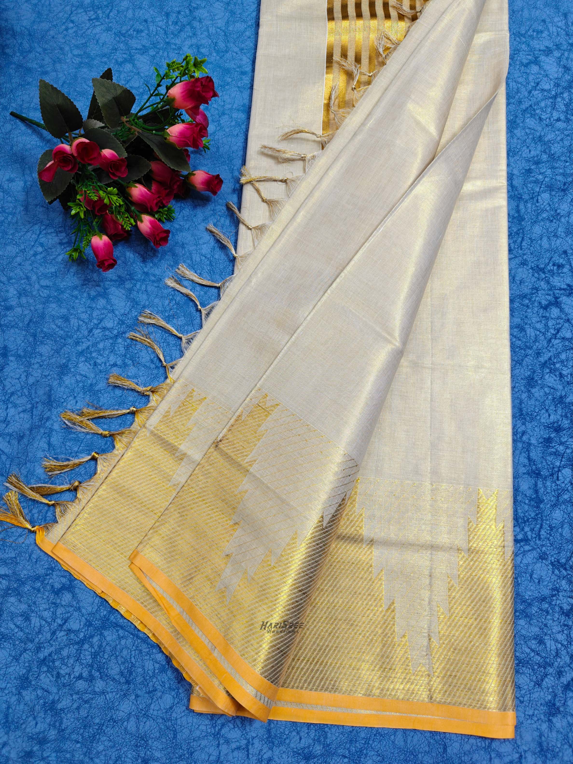 Tissue Big Temple Boder Kerala Saree - HS103 - Image 4