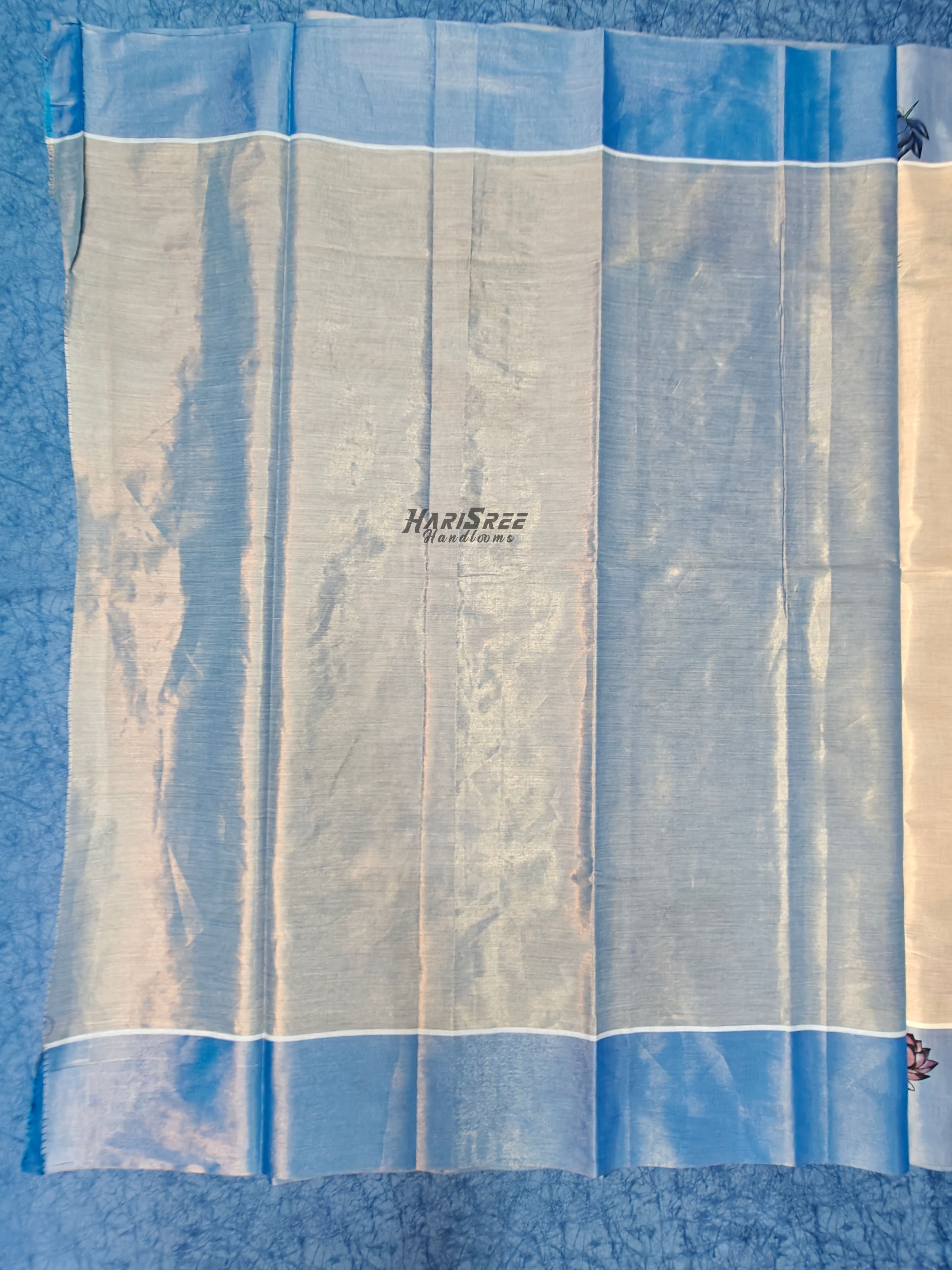 Traditional Kerala Kasavu Saree with Lotus and Peacock Feather Design - PR109 - Image 4