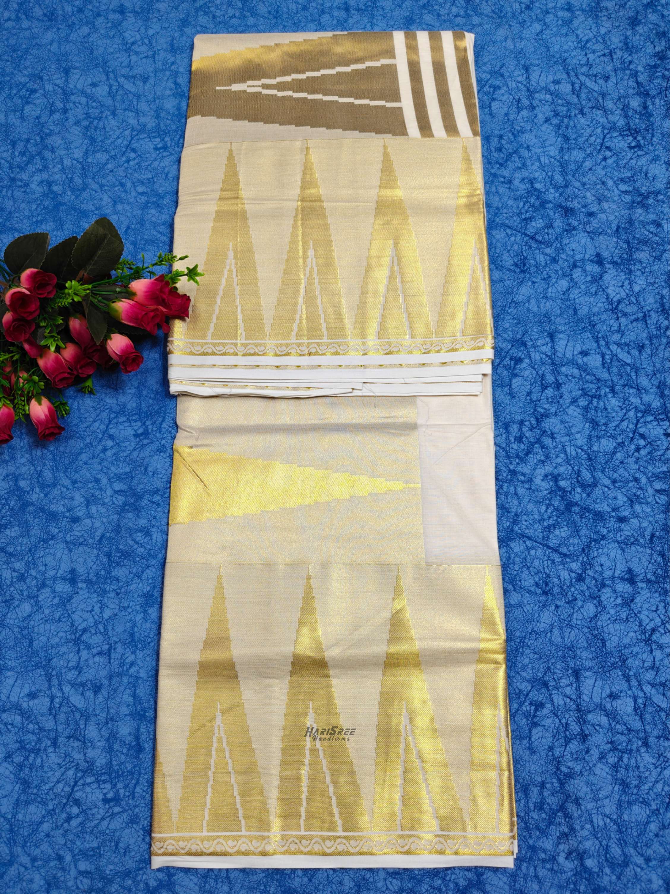 Cotton Big Temple Desigin Jacquard Set saree - VKT101 - Image 2