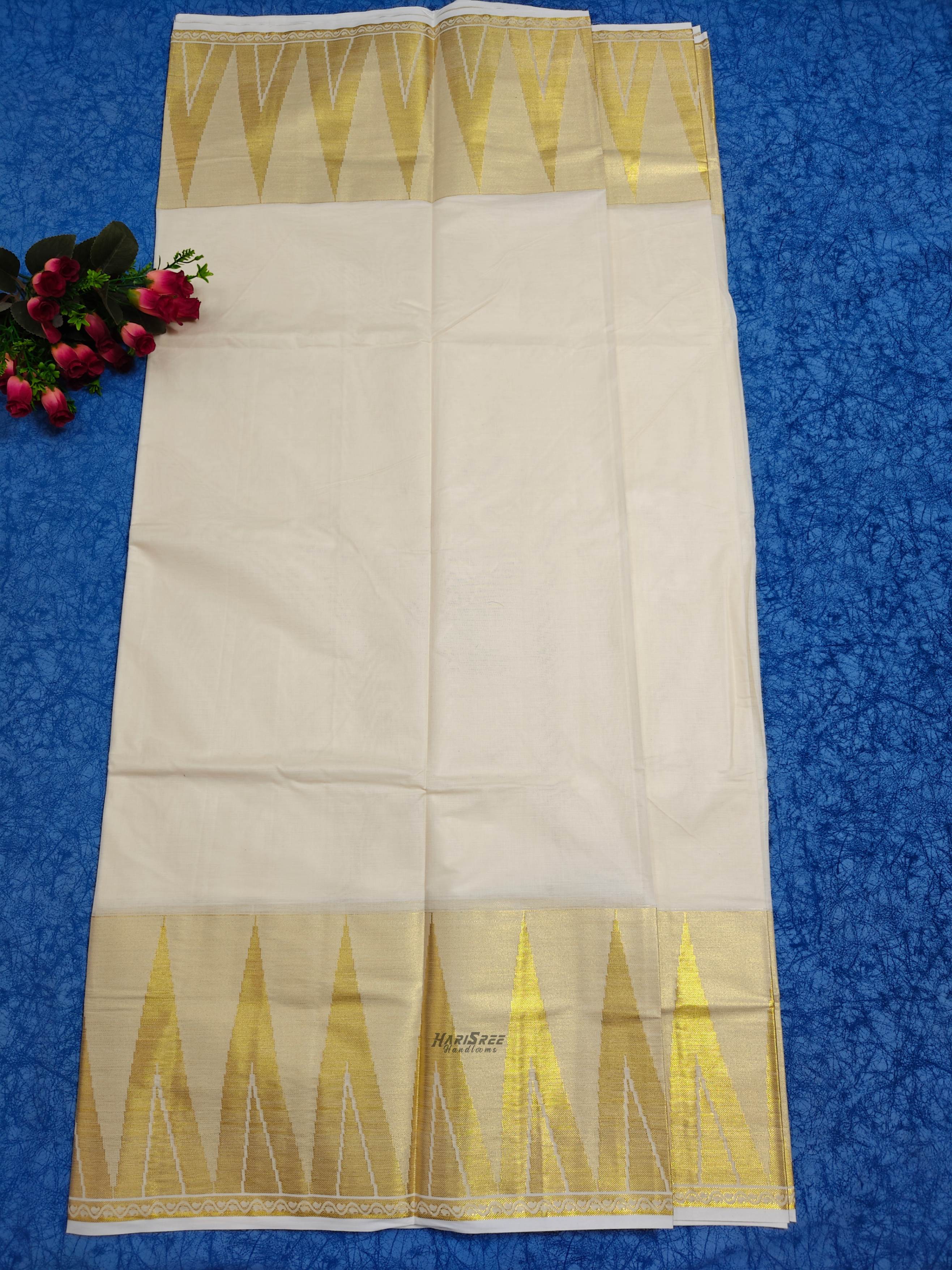 Cotton Big Temple Desigin Jacquard Set saree - VKT101 - Image 3