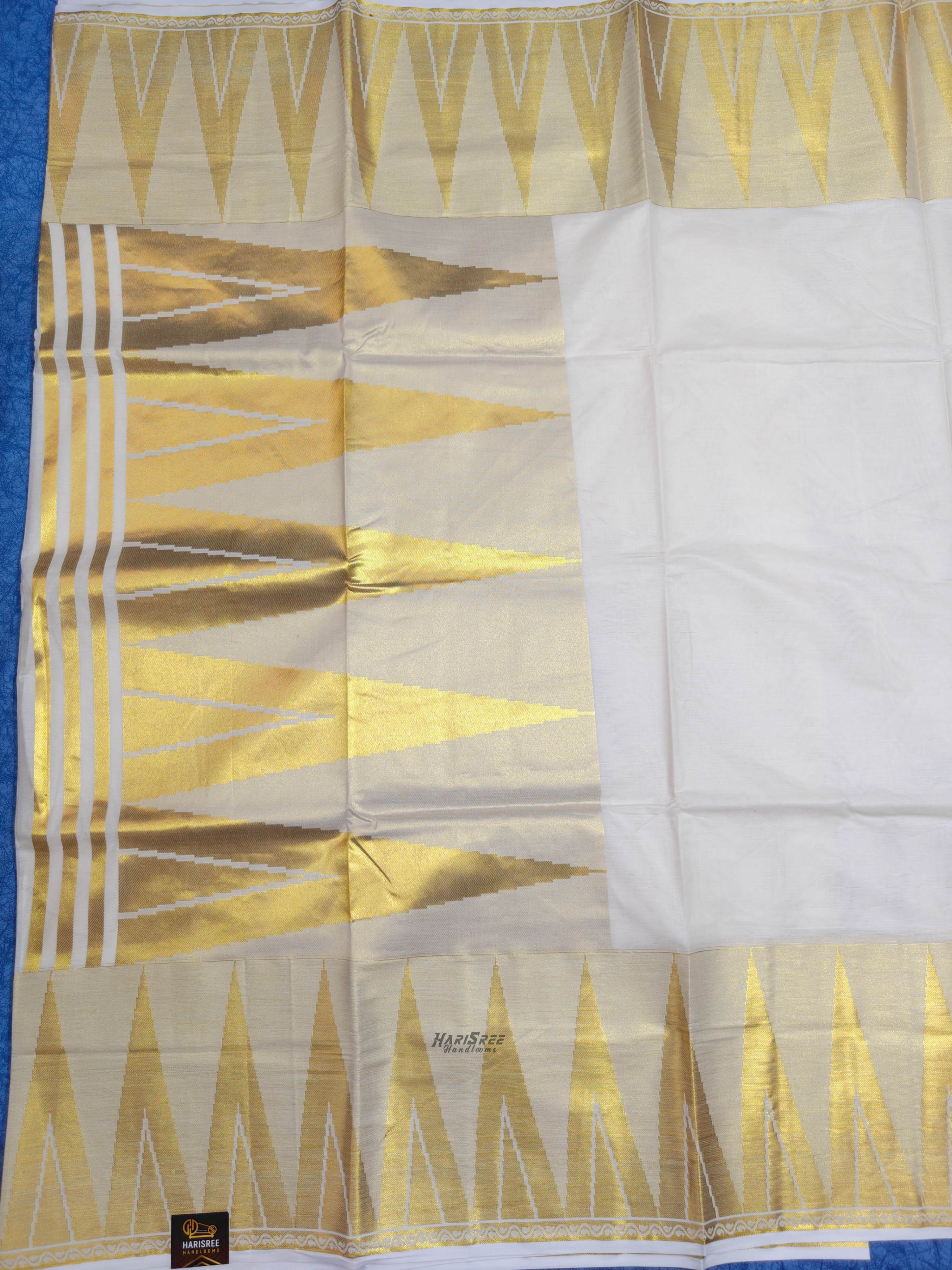 Cotton Big Temple Desigin Jacquard Set saree - VKT101 - Image 4