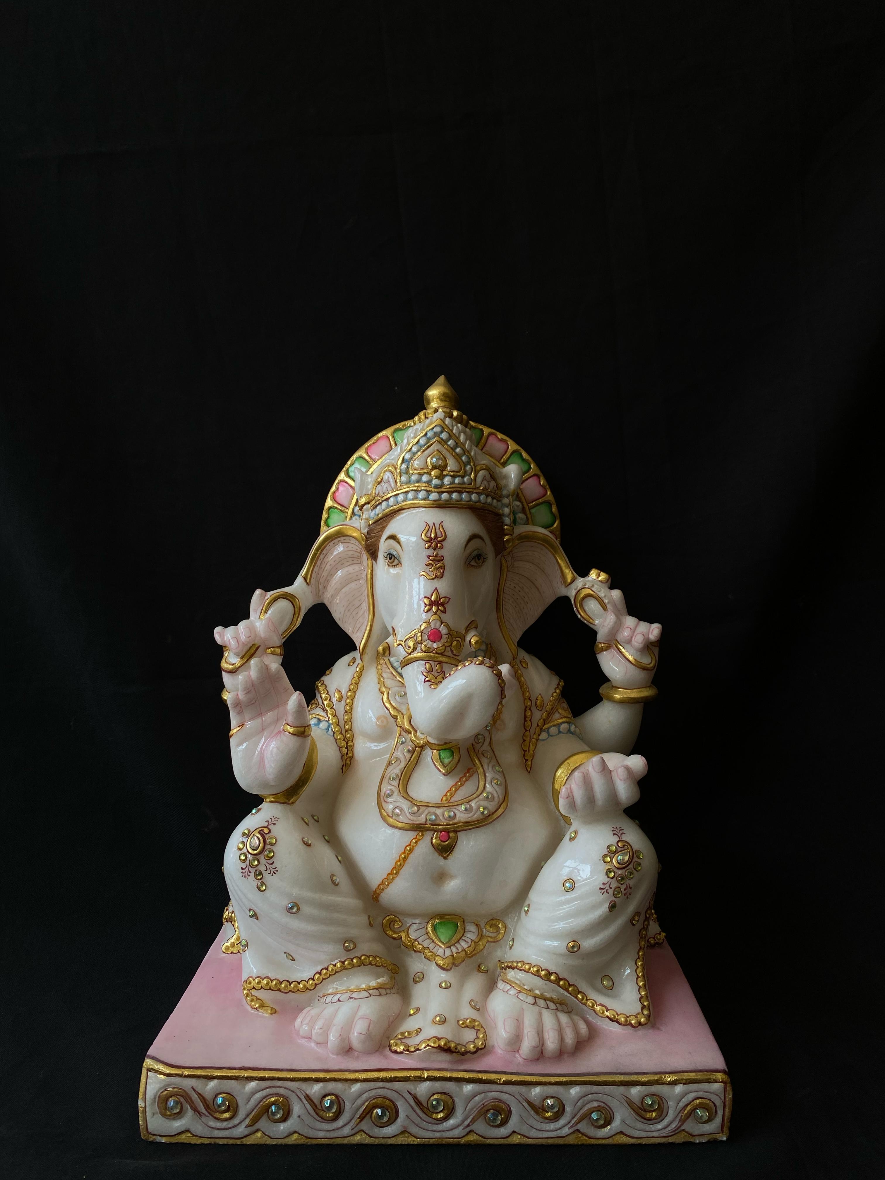 Painted Marble Ganesh Ji Murti