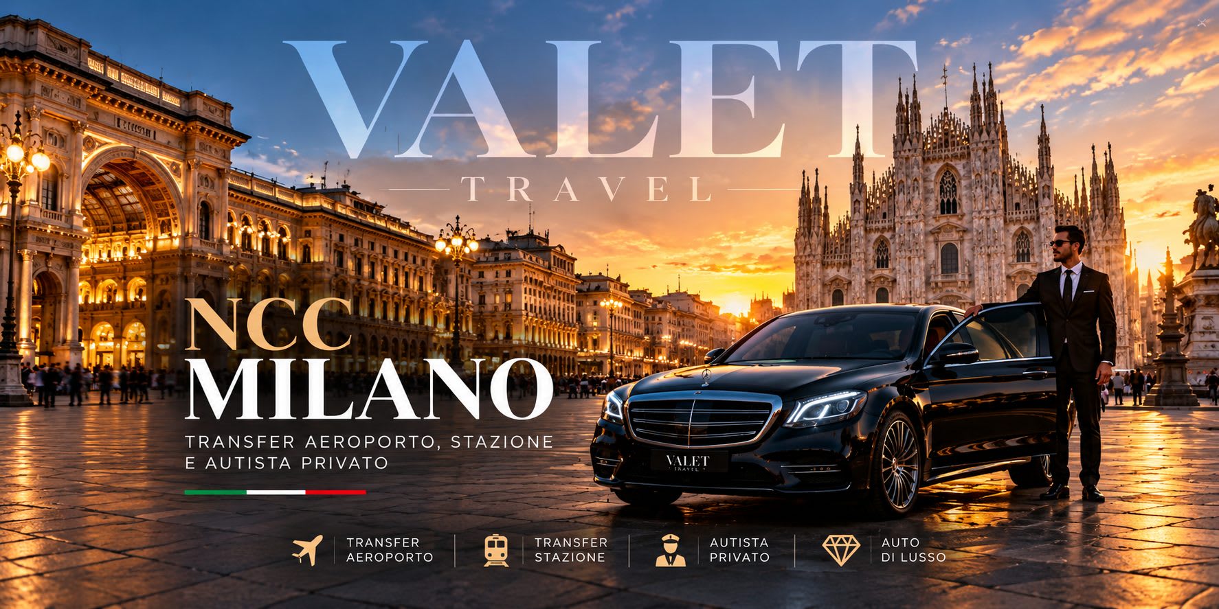 Piazza del Duomo di Milano con la Galleria Vittorio Emanuele II, servizio NCC con autista a Milano