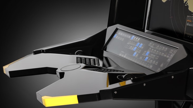 Saab Future Operator Workspace close up desk technology side_dark UI