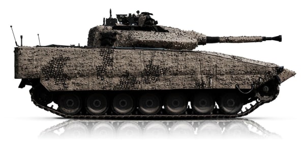 CV90 with Barracuda Mobile Camouflage System