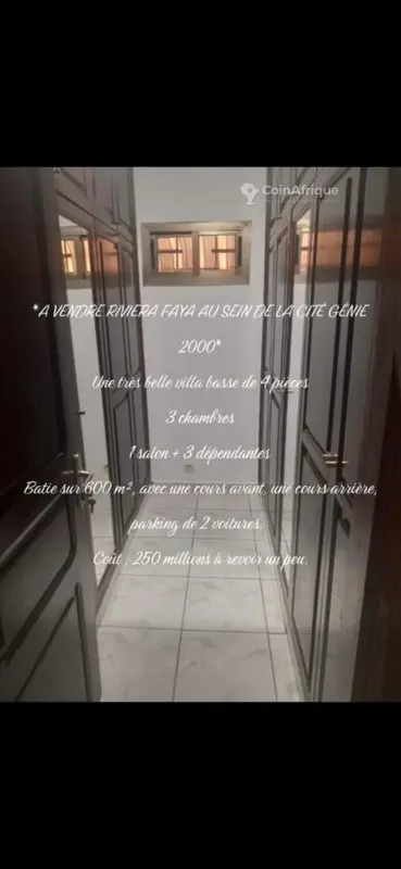 Vente villas 4 pièces - cocody faya génie 2000
