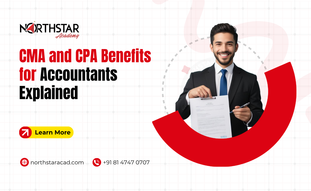 CMA and CPA certification badges, accountant planning CMA and CPA path, comparison of CMA and CPA career benefits