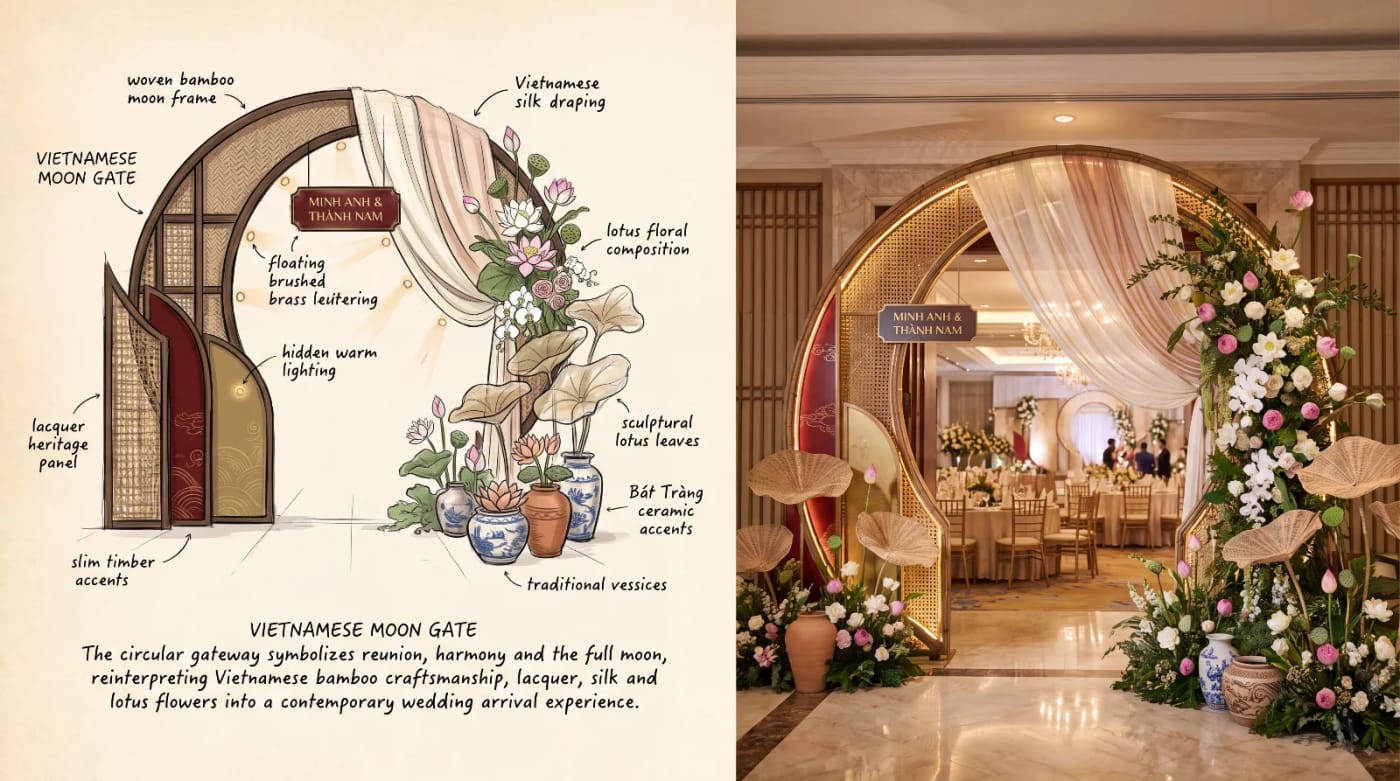 Vietnamese Moon Gate – Master Prompt Thiết Kế Cổng Cưới Việt Nam Cao Cấp