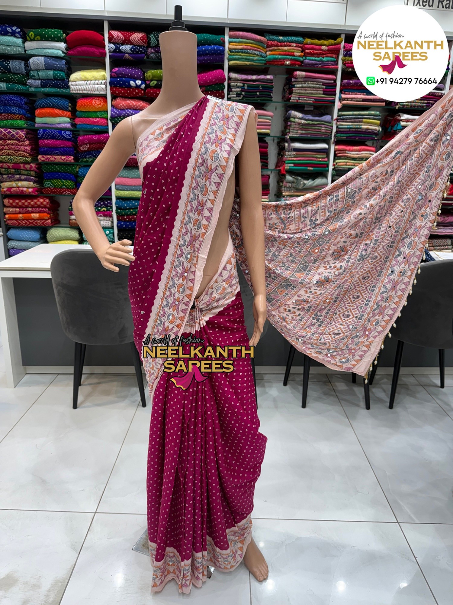 Batik + Bandhani Printed Saree - Georgette Bandhani Sarees