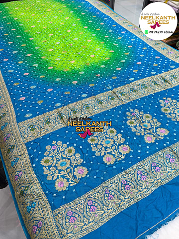 Soft Malai Silk Base Bandhani Saree with Meenakari Work