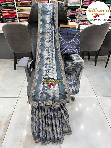 Digital Print Saree with Cutwork / Pack Border & Fancy Heavy Blouse