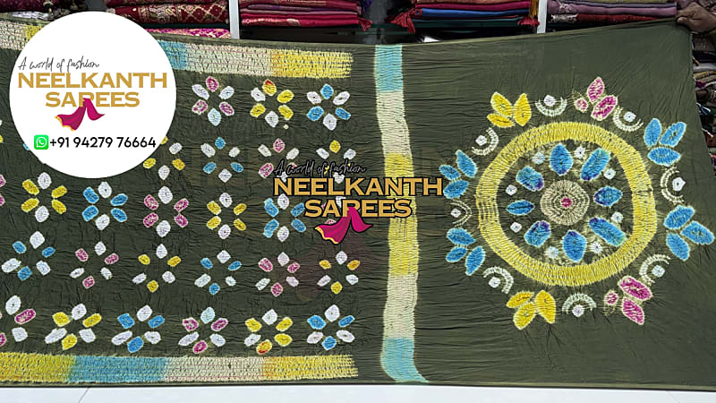 Elegant Olive Shibori Saree | Buy Online at Neelkanth Sarees