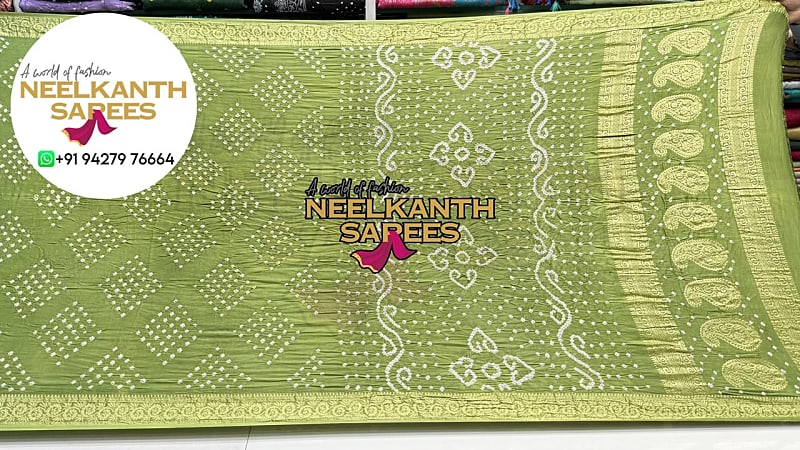Pastel Lime Bandhani Saree | Buy Online at Neelkanth Sarees