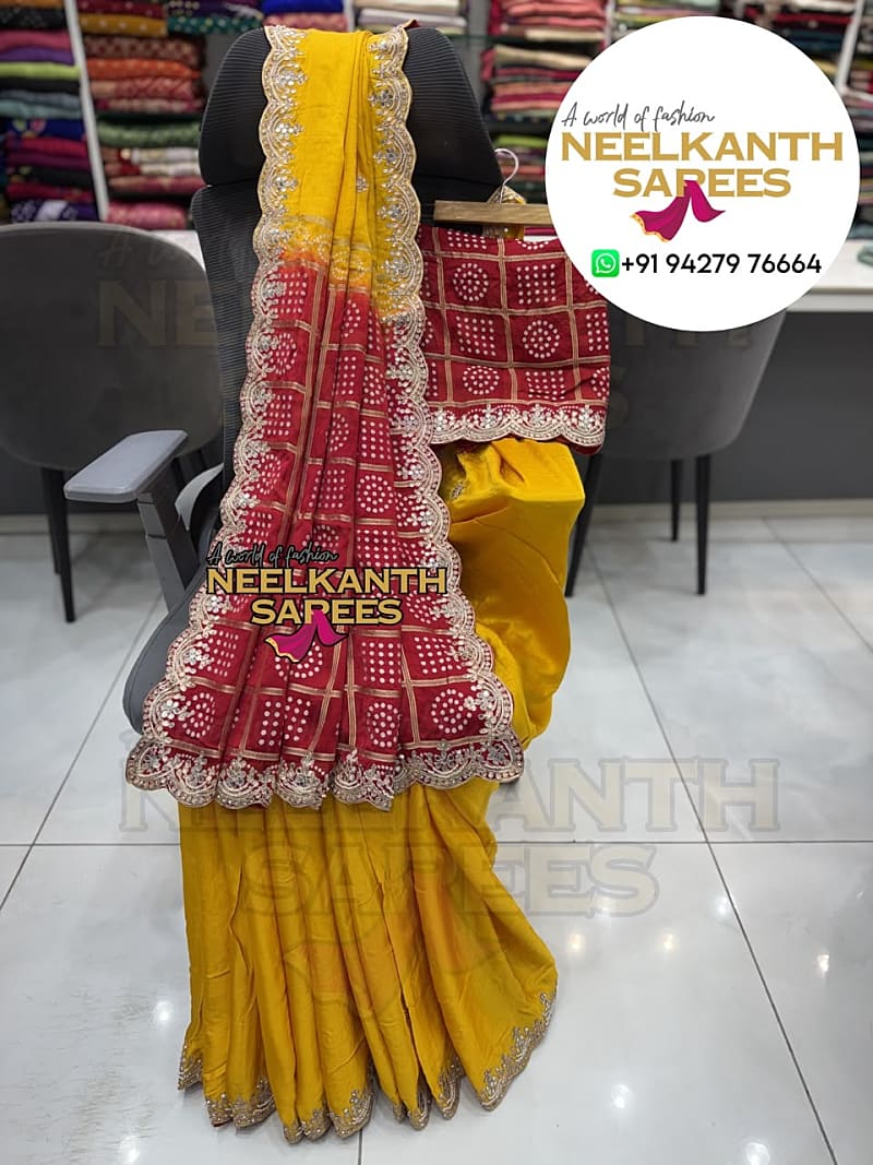 Bandhani Saree with Embroidery | Buy Online at Neelkanth Sarees