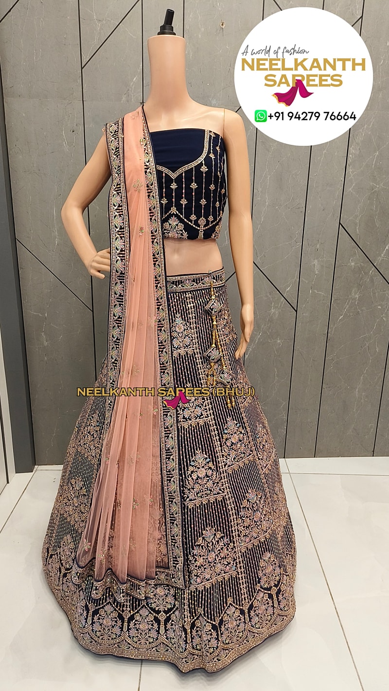 Navy Embroidered Bridal Lehenga | Buy Online at Neelkanth Sarees
