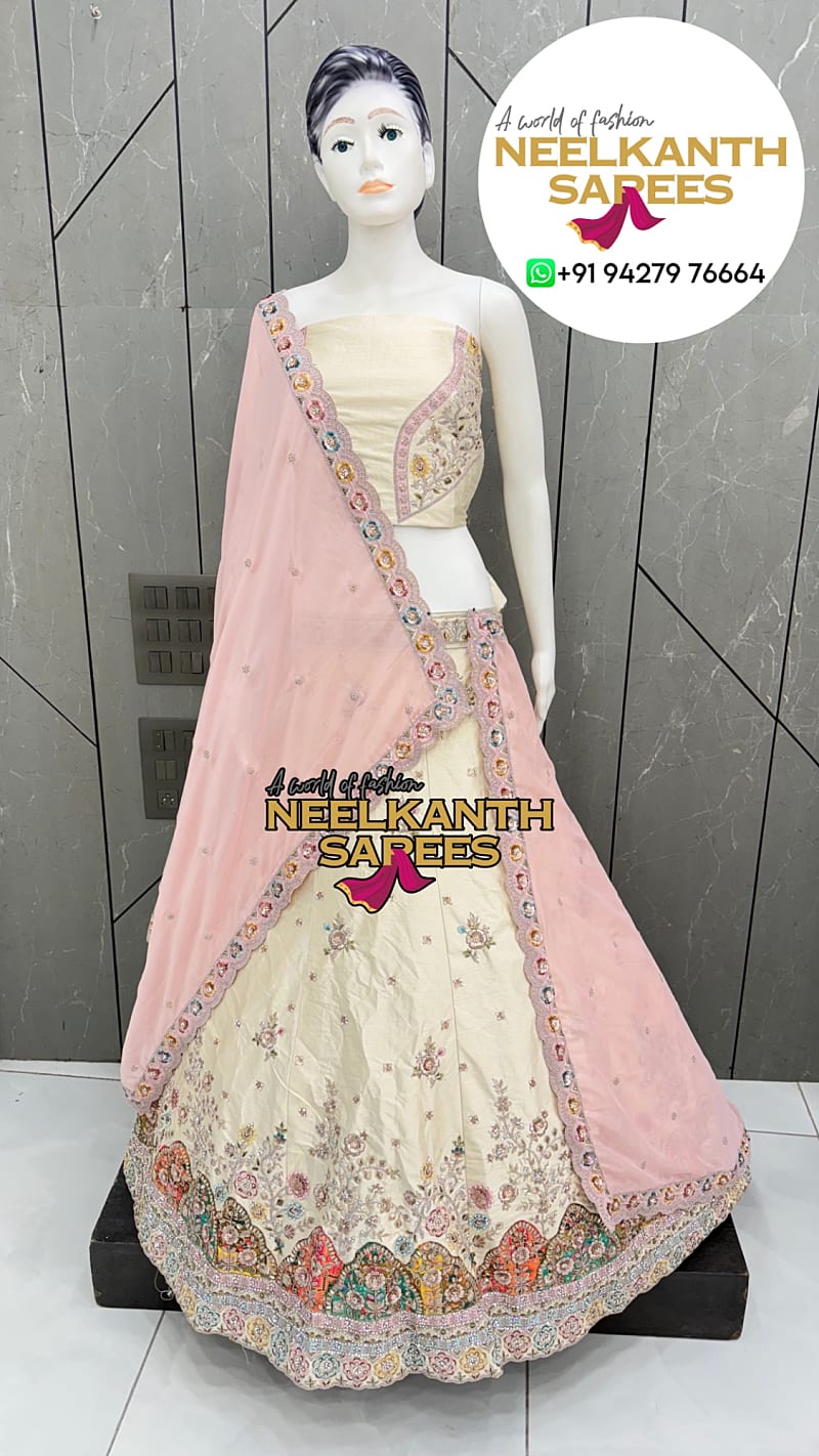Luxury Ivory Bridal Lehenga Choli Set | Buy Online at Neelkanth Sarees