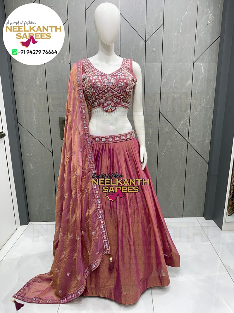 Embellished Pink CropTop Lehenga | Buy Online at Neelkanth Sarees