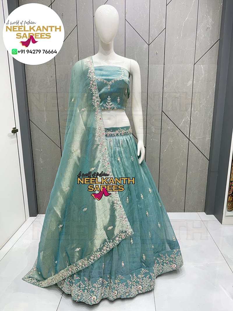 Elegant Aqua Designer Lehenga | Buy Online at Neelkanth Sarees