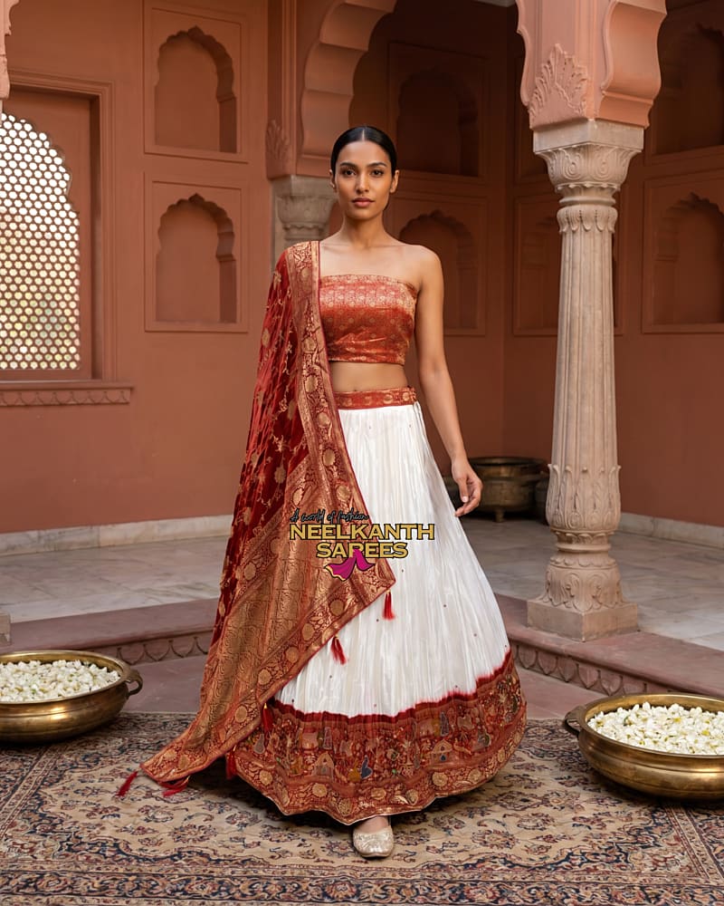 Elegant Red and White Lehenga Set | Buy Online at Neelkanth Sarees