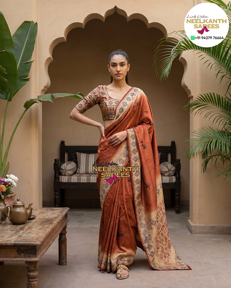 Varli Print Silk Saree | Buy Online at Neelkanth Sarees