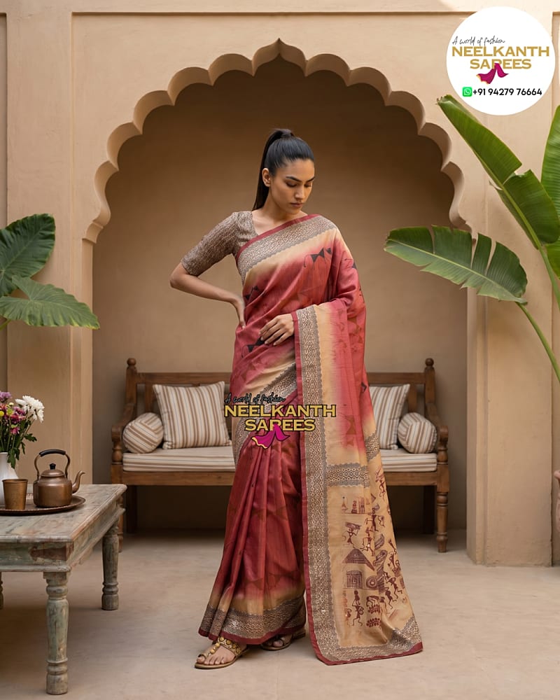 Varli Print Silk Saree | Buy Online at Neelkanth Sarees