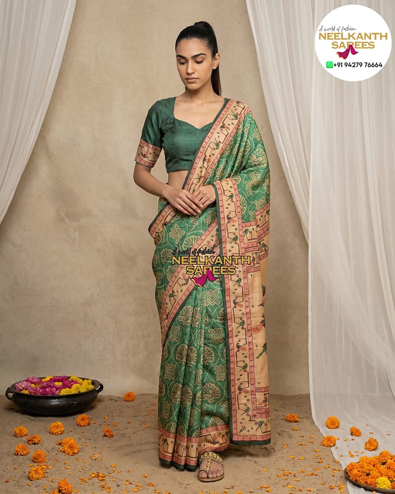 Bandhani Print + Figures Silk Saree | Buy Online at Neelkanth Sarees